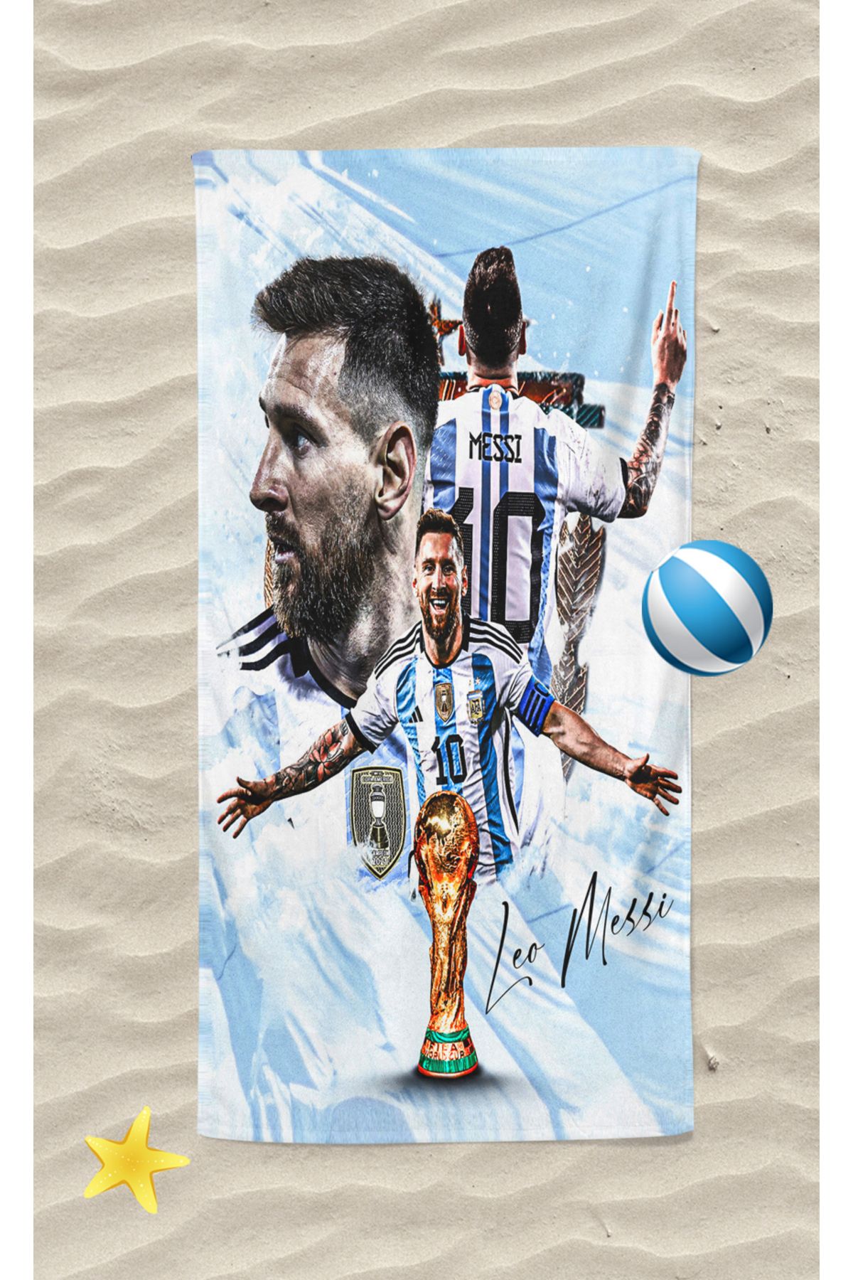 Erays Home Leo Messi Desenli Dijital Baskılı Plaj Havlusu Erkek Çocuk Plaj Deniz Havlusu