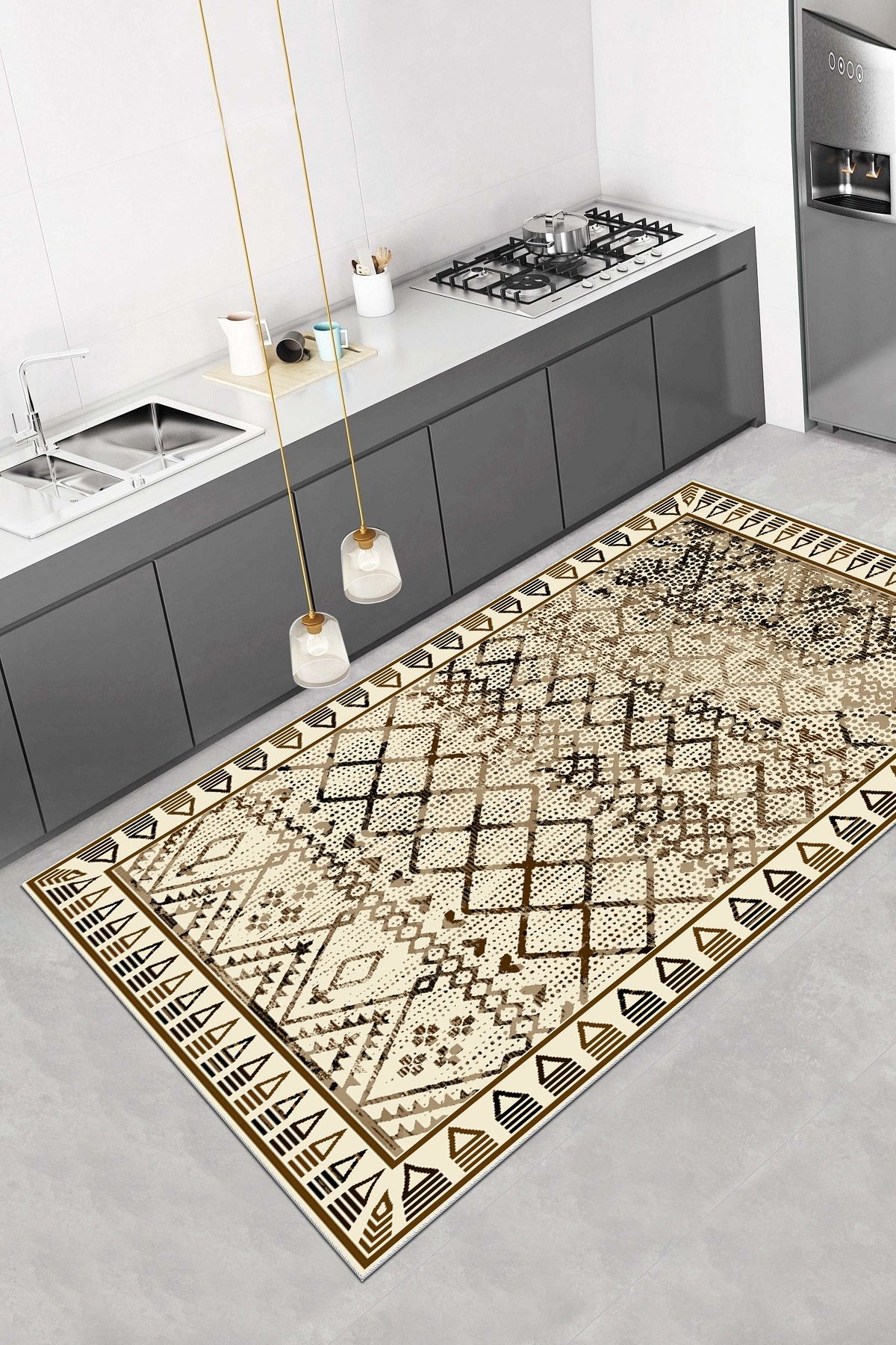 VELLORA HOME Kaymaz Tabanlı Yıkanabilir Dijital Baskılı Yolluk Halı Abudabi