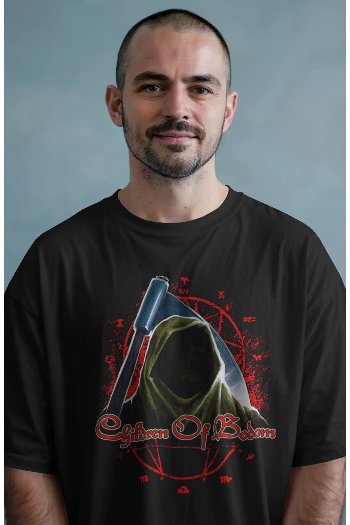 Fuddy Moda Unisex Children Of Bodom Baskılı Tişört, Oversize Rock Grubu Temalı Bisiklet Yaka T-shirt