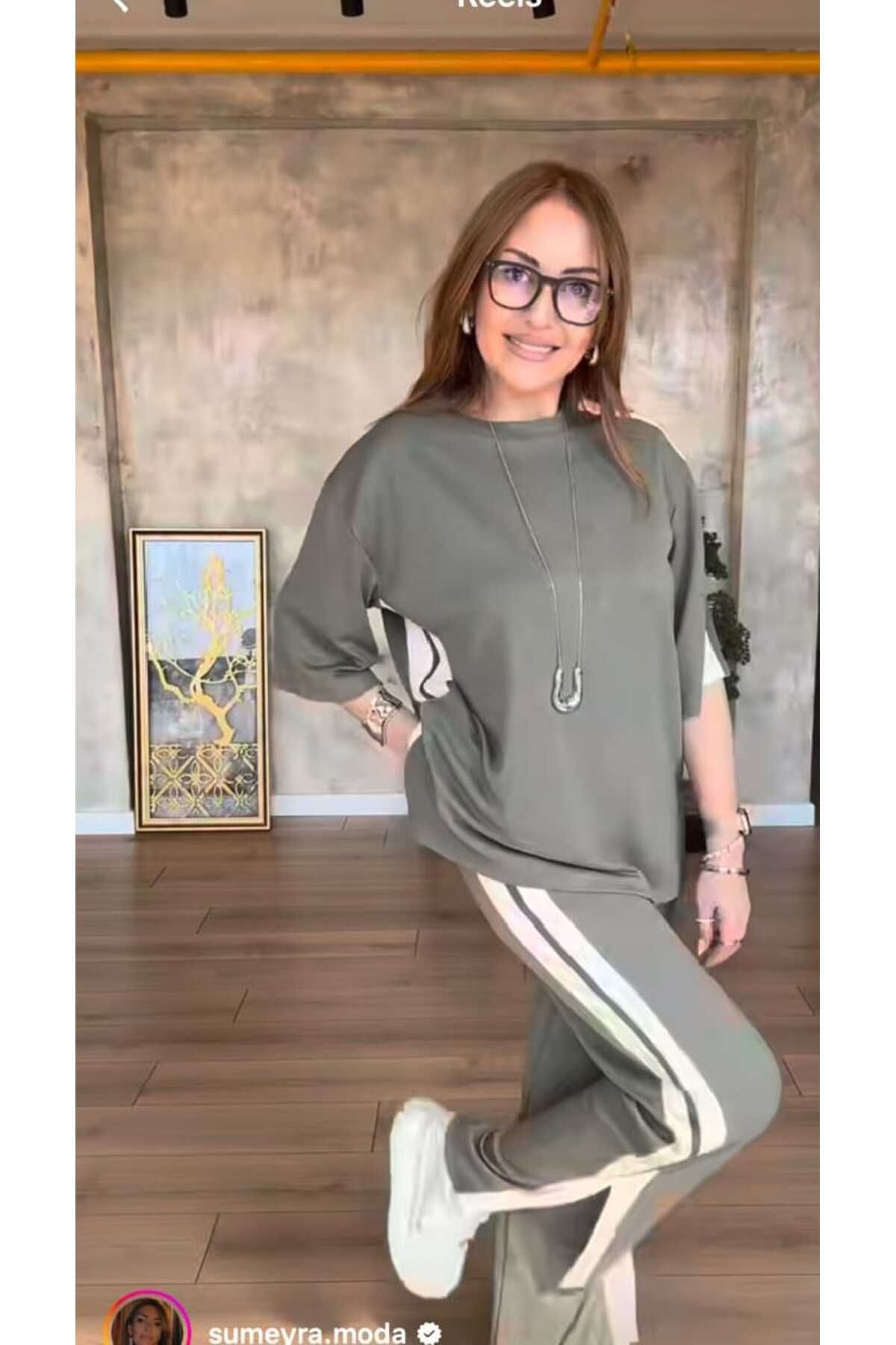 Foola Moda Şerit Detaylı Oversize İkili Takım