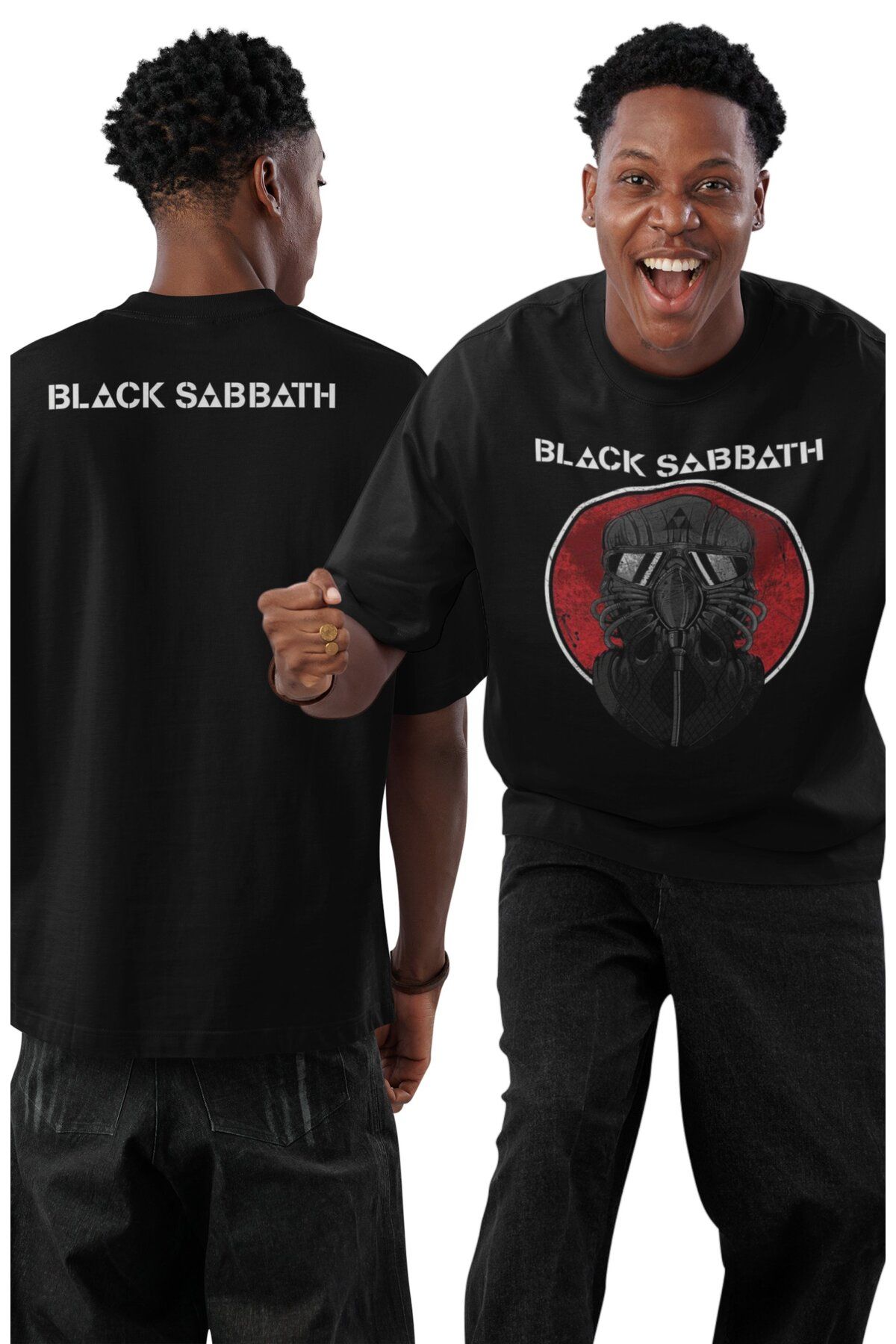 Fuddy Moda Unisex Black Sabbath Ense Baskılı Tişört, Oversize Rock Band Temalı Bisiklet Yaka T-shirt