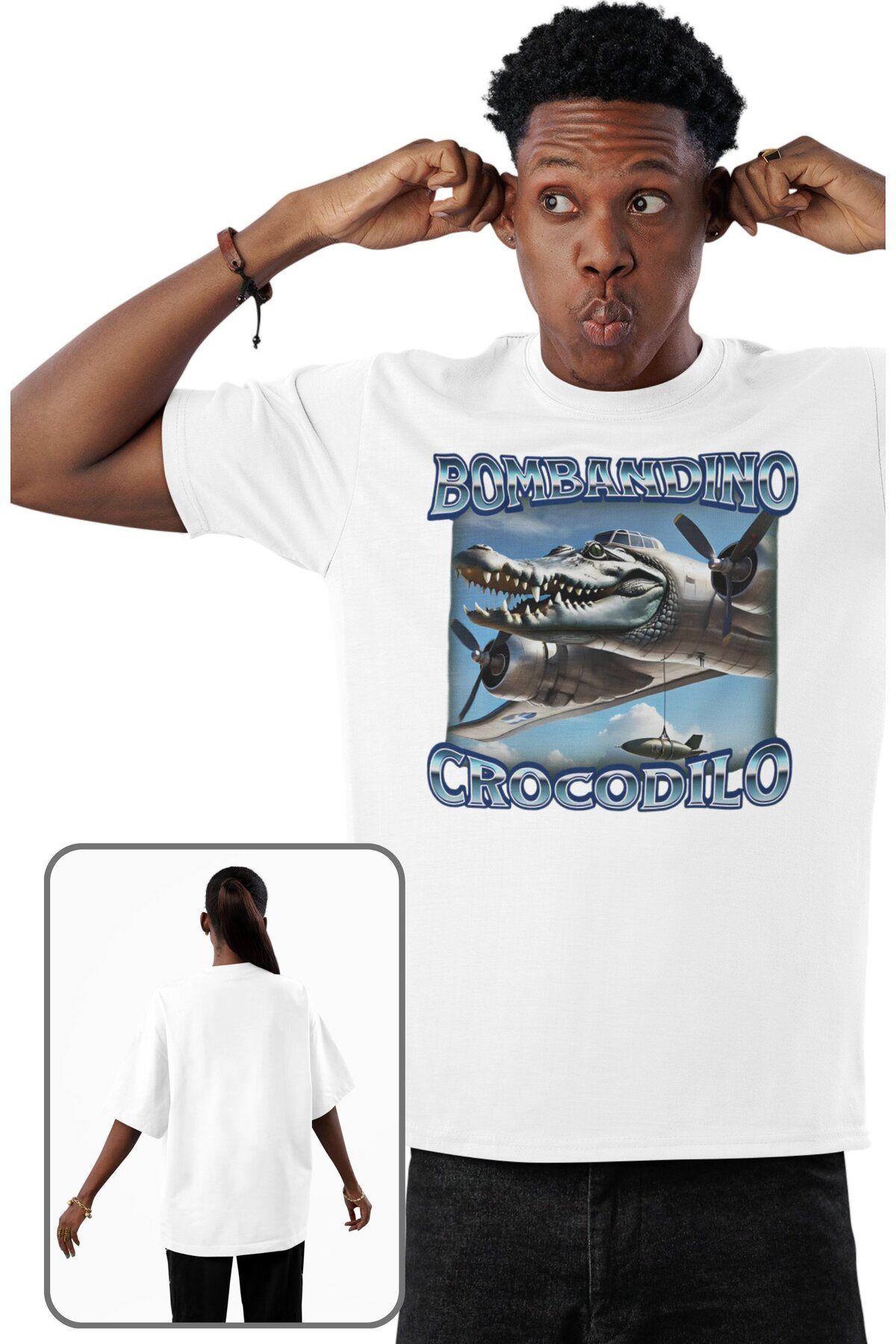 Fuddy Moda Unisex Bombandino Crocodilo Baskılı T-shirt, Oversize Tung Tung Tung Sahur Temalı Tişört
