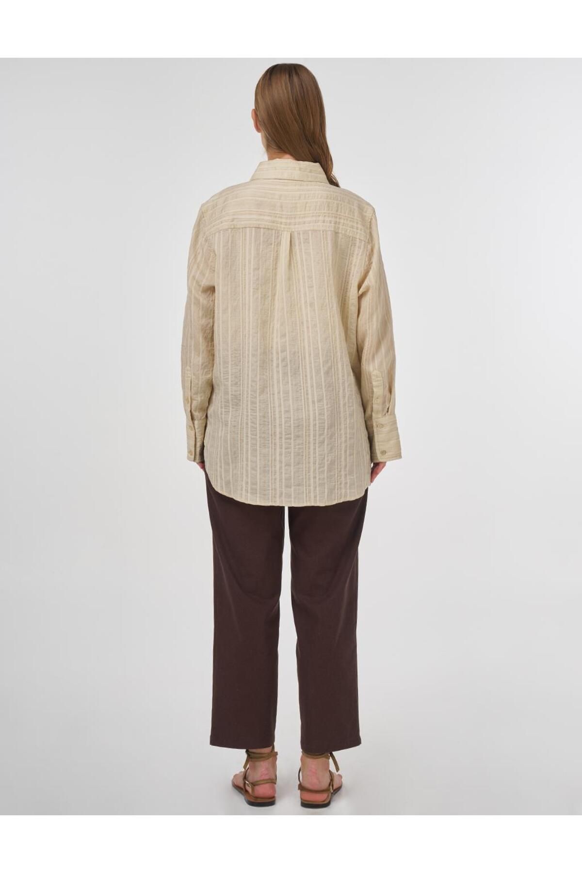 Kayra-Stripe Pattern Lyocell Tunic Light Gray 5