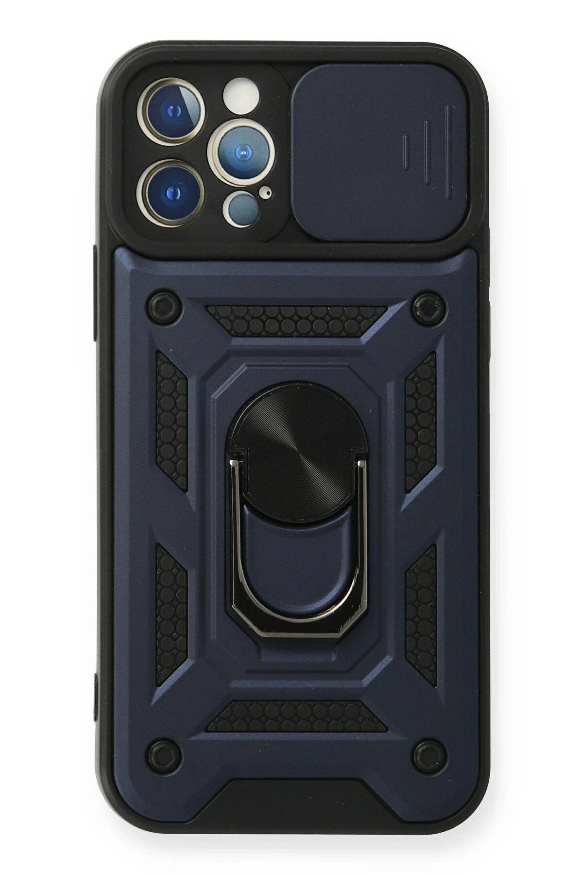 Toptan Bulurum iPhone 12 Pro Kılıf Pars Lens Yüzüklü Silikon - Lacivert