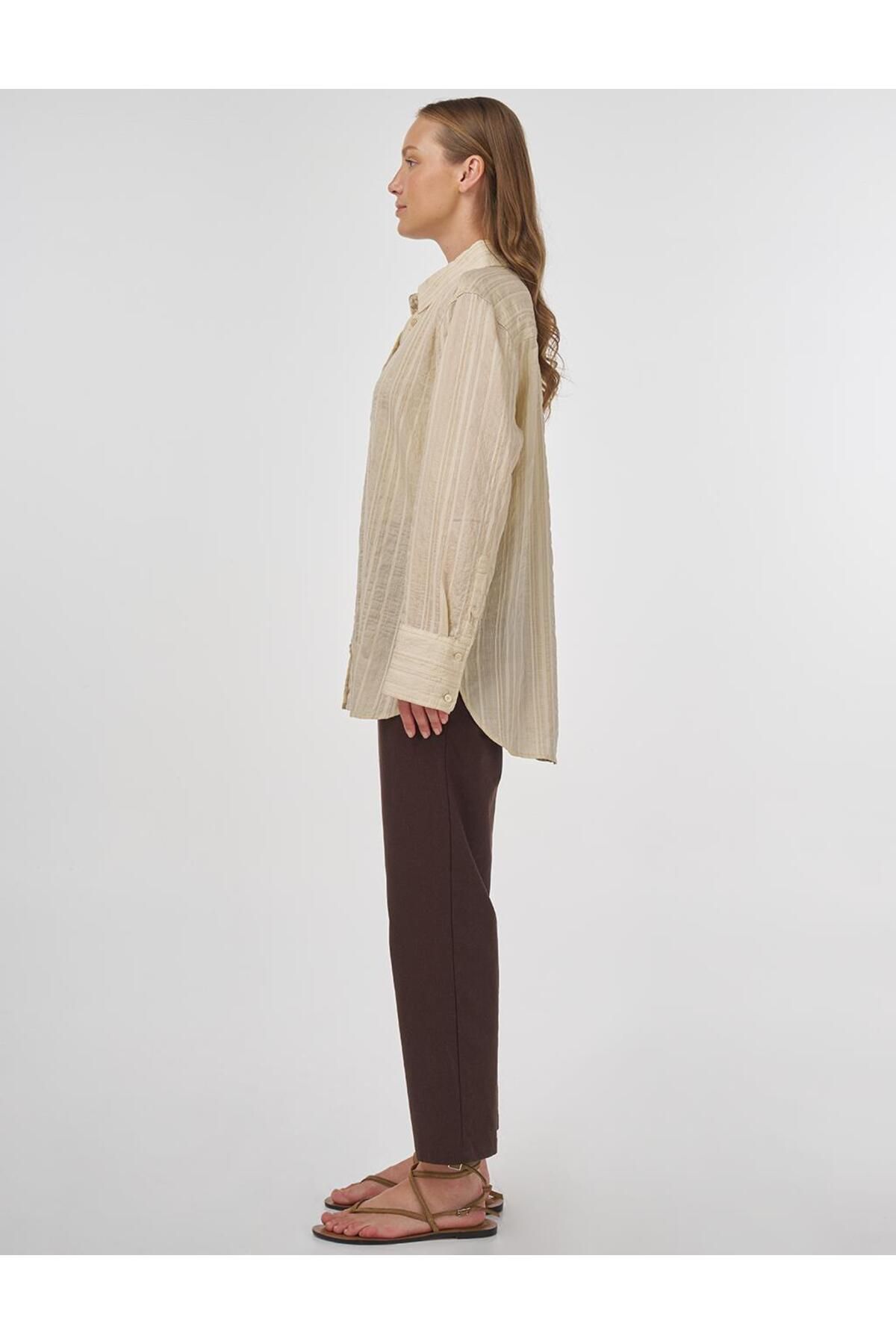 Kayra-Stripe Pattern Lyocell Tunic Light Gray 4