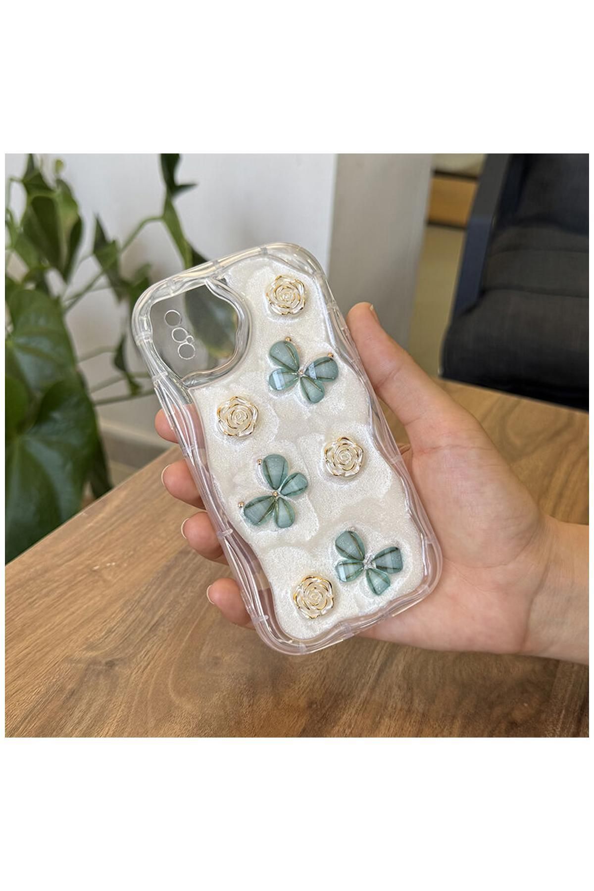 Zebana Apple iPhone X Uyumlu Kılıf Zebana Floral Silikon Kılıf Yeşil