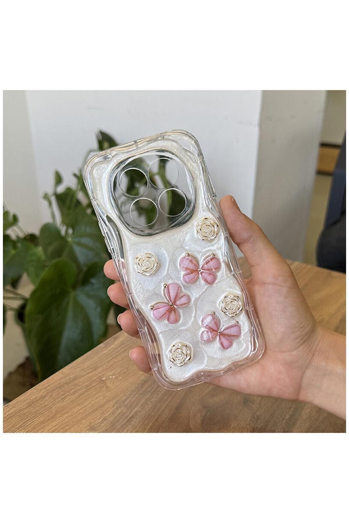 Zebana Xiaomi Redmi Note 14 Pro Uyumlu Kılıf Zebana Floral Silikon Kılıf Rose Gold