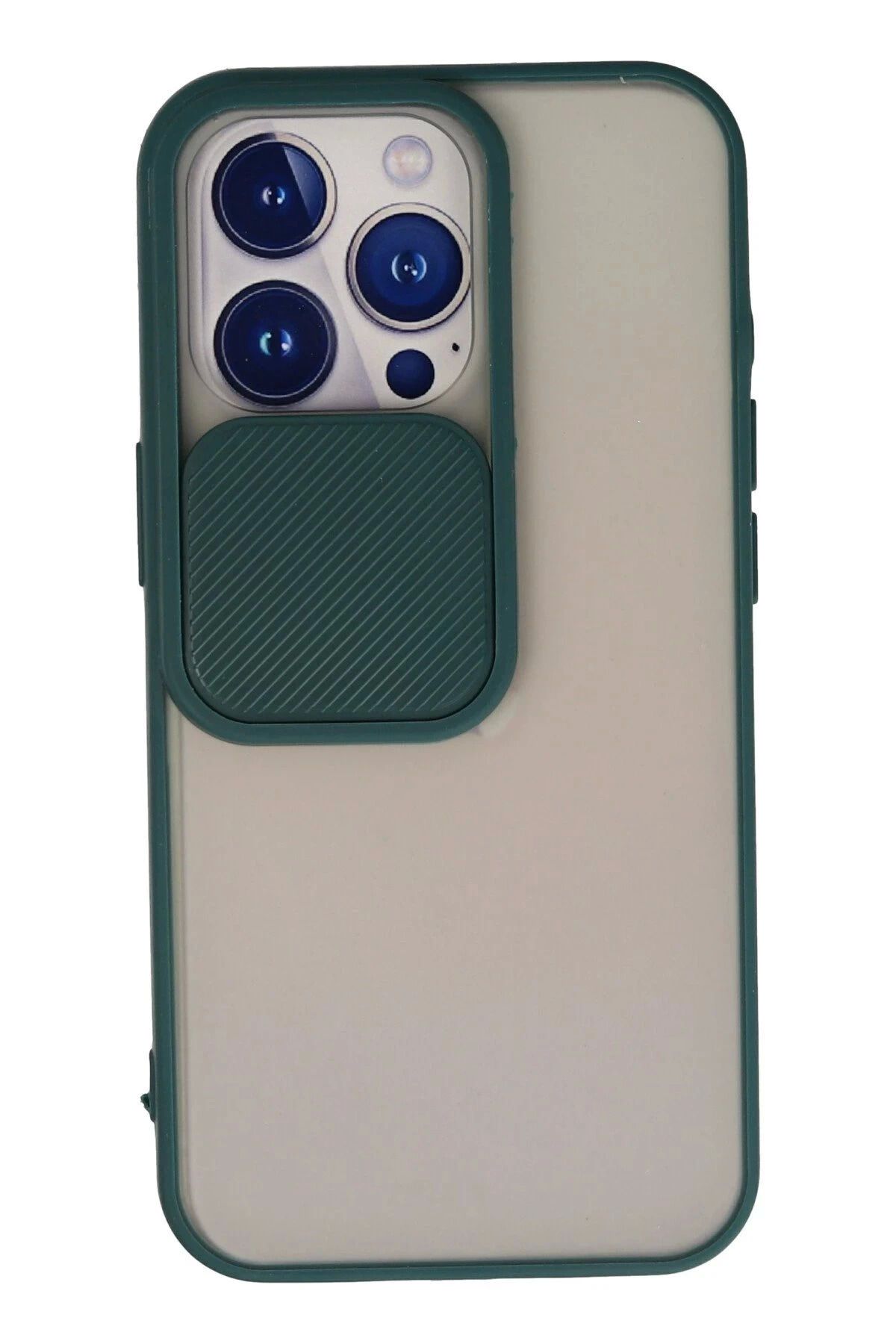 Vita Premio BFS iPhone 13 Pro Kılıf Palm Buzlu Kamera Sürgülü Silikon - Yeşil