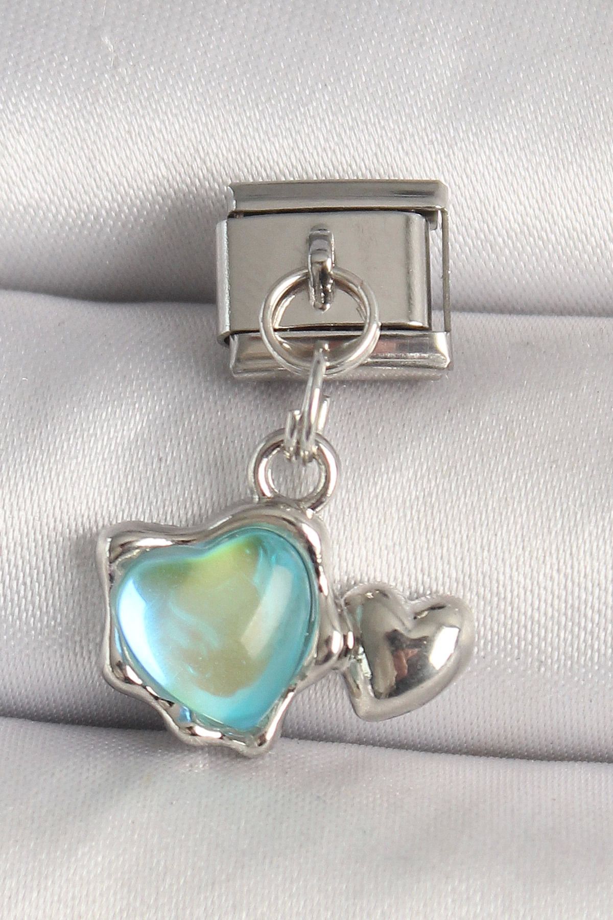 Vita Premio BFS 316L Çelik Gümüş Renk Mavi Mineli Kalp Model Nomination Charm
