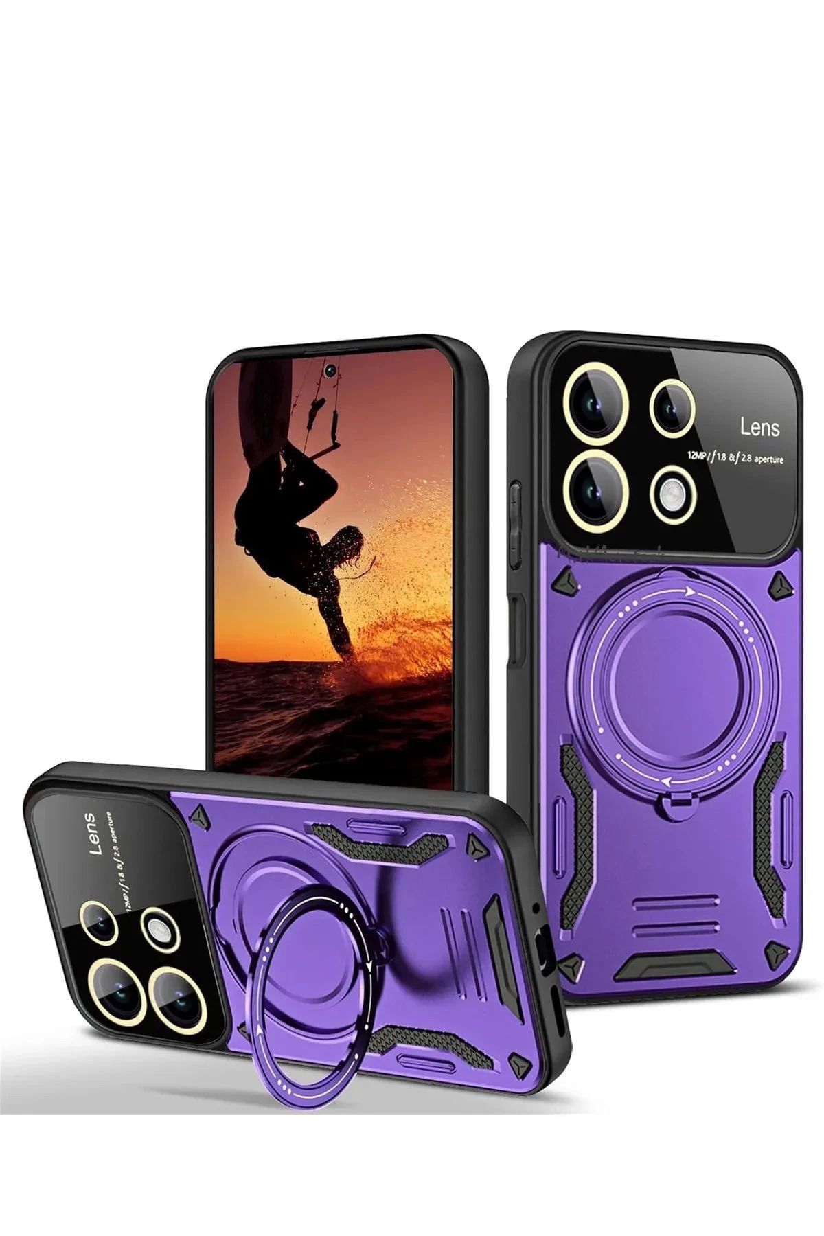 Vita Premio BFS Xiaomi Redmi 13 4G Kılıf Joy Lens Standlı Kapak - Mor