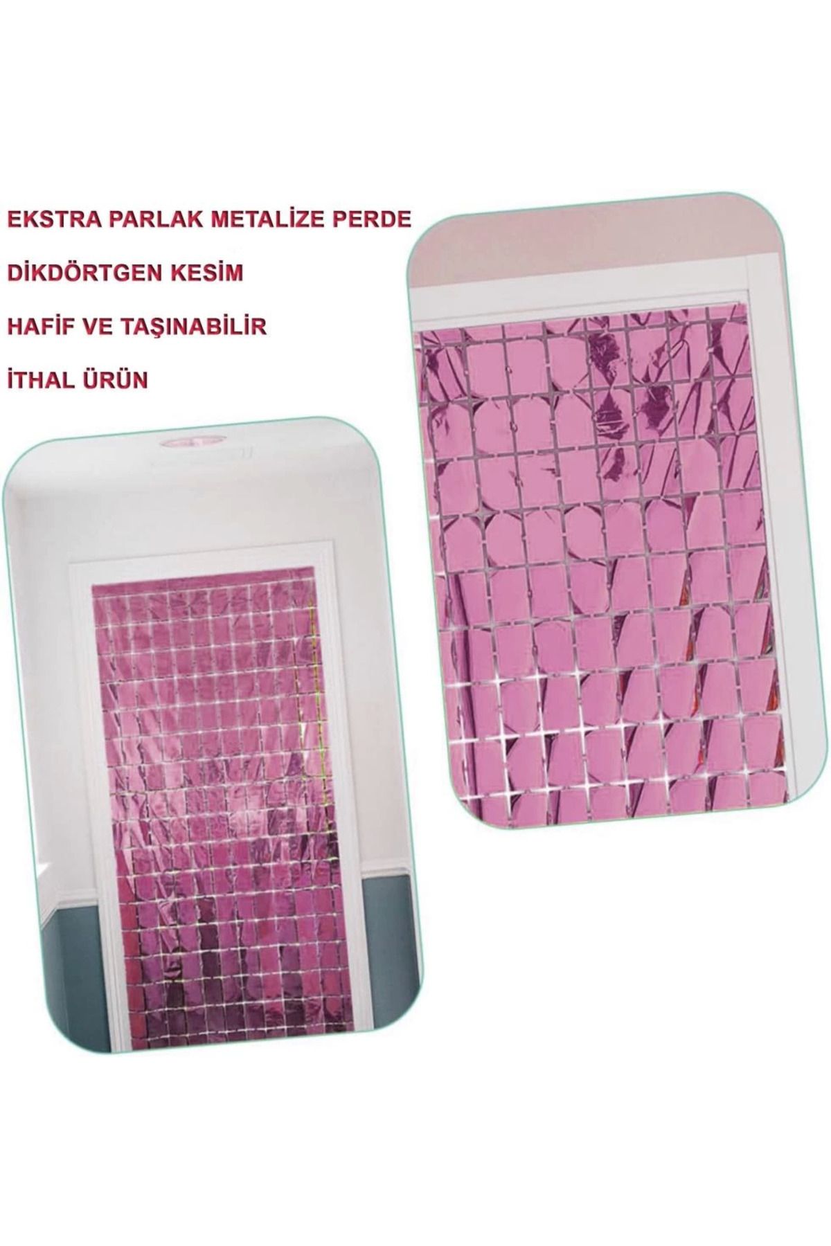 Vita Premio BFS Ekstra Metalize Rose Gold Renk Disko Dikdörtgen Kesim Kapı Perdesi Dekorasyon 1x2 Metre