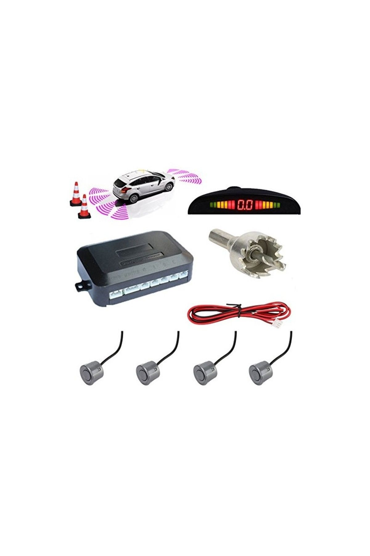 TECHSTAR-Car Parking Sensor Set Parktronic Detector Display Radar Monitor 4 Sensors Light Gray 3