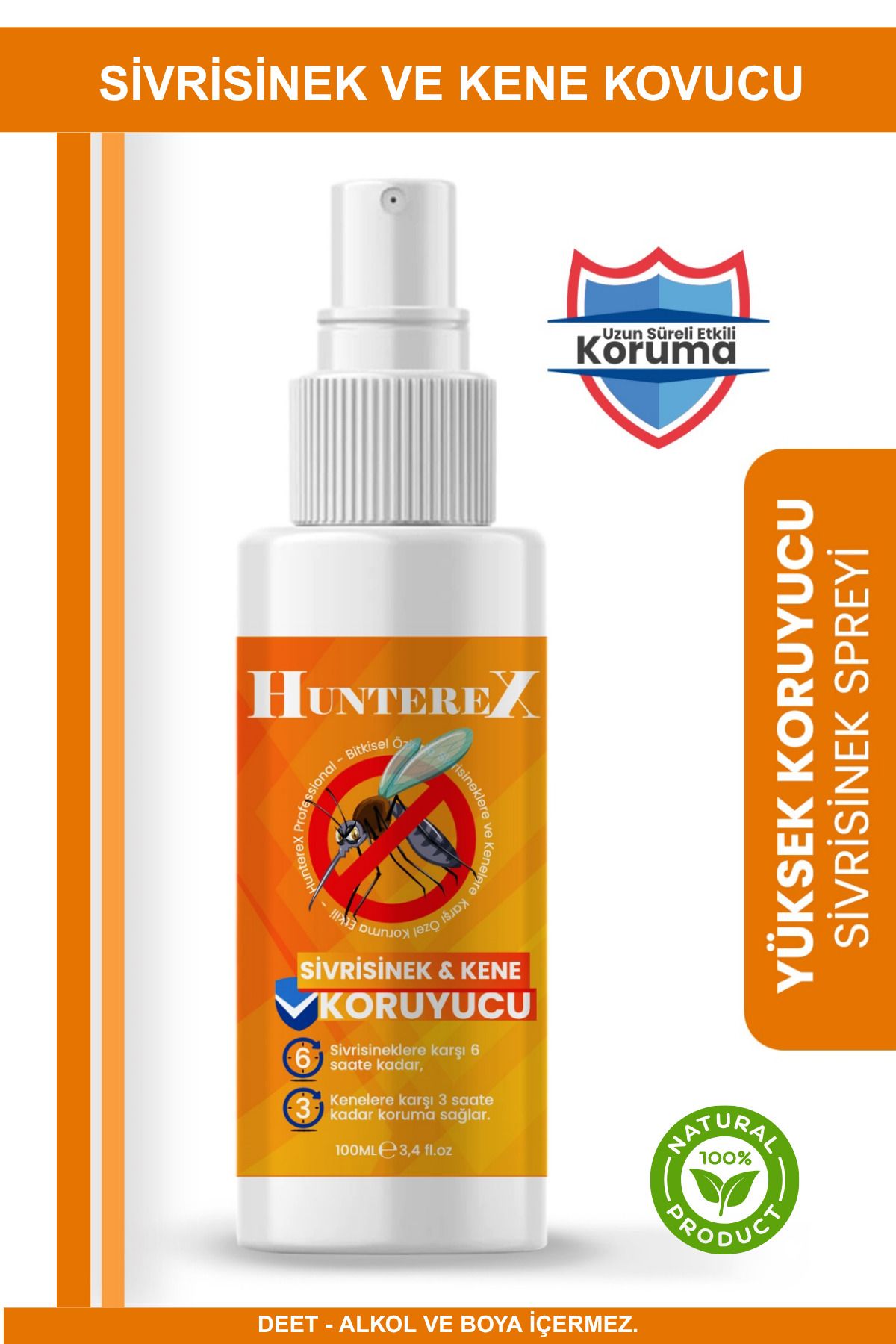 Hunterex Doğal Kene ve Sivrisinek Kovucu Sprey 100 Ml - %100 Bitki Özlü Vücut Koruma Spreyi | 0+ Yaş