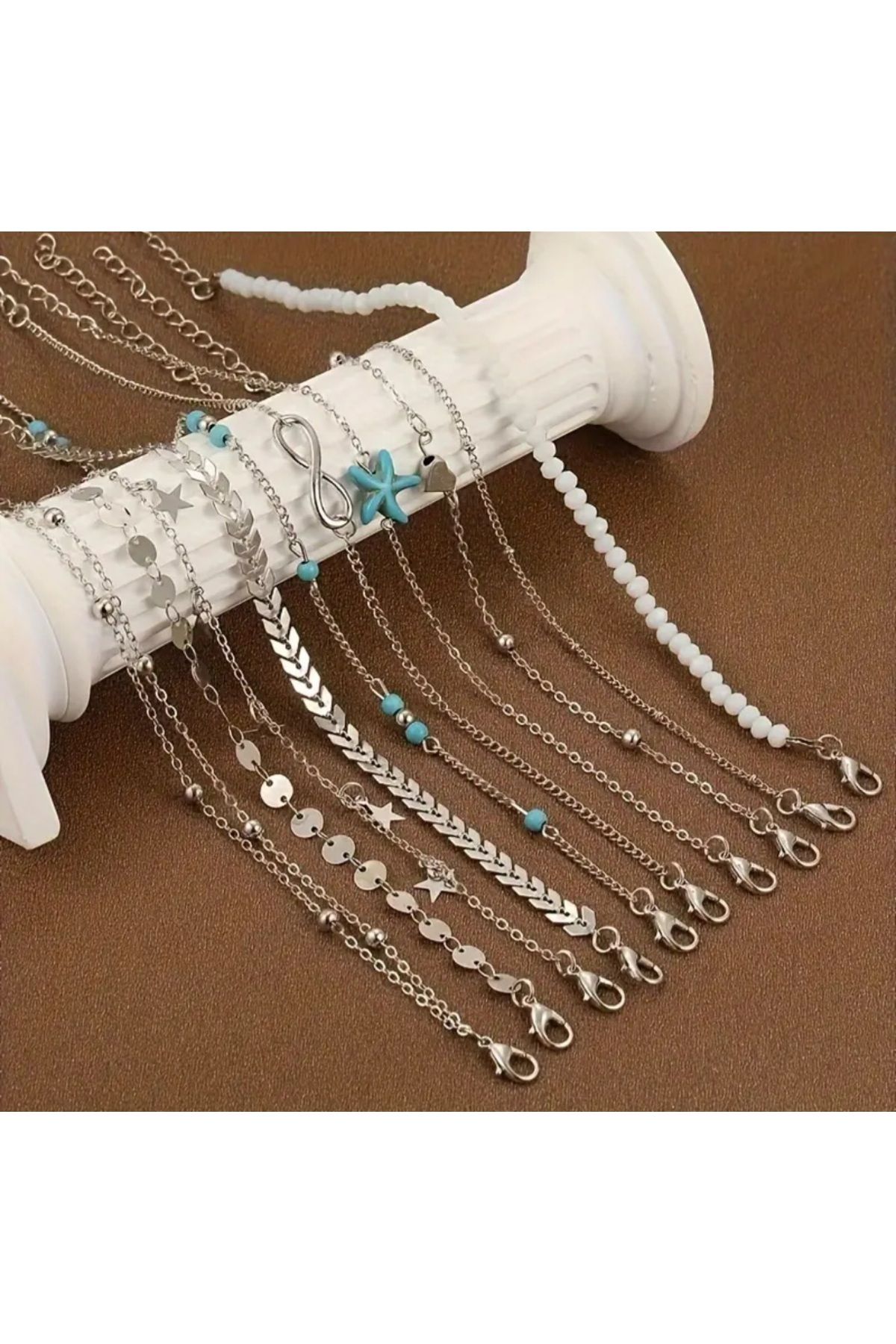 stainless steell VİP 10 parça bohem tarzı deniz yıldızı metal halhal set