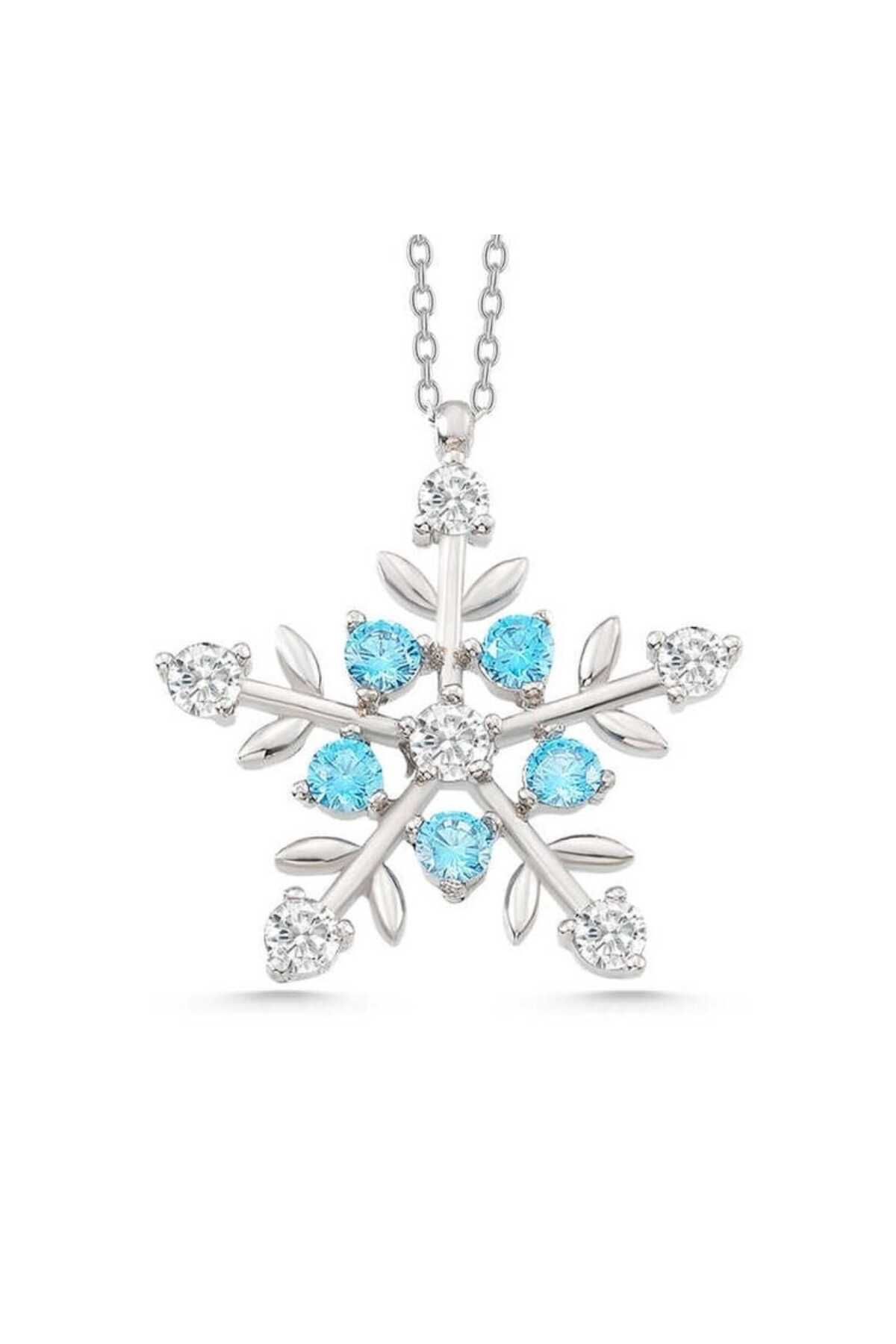 Safur Gümüşçülük Gümüş Aquamarine Taşlı Kar Tanesi Kadın Kolye