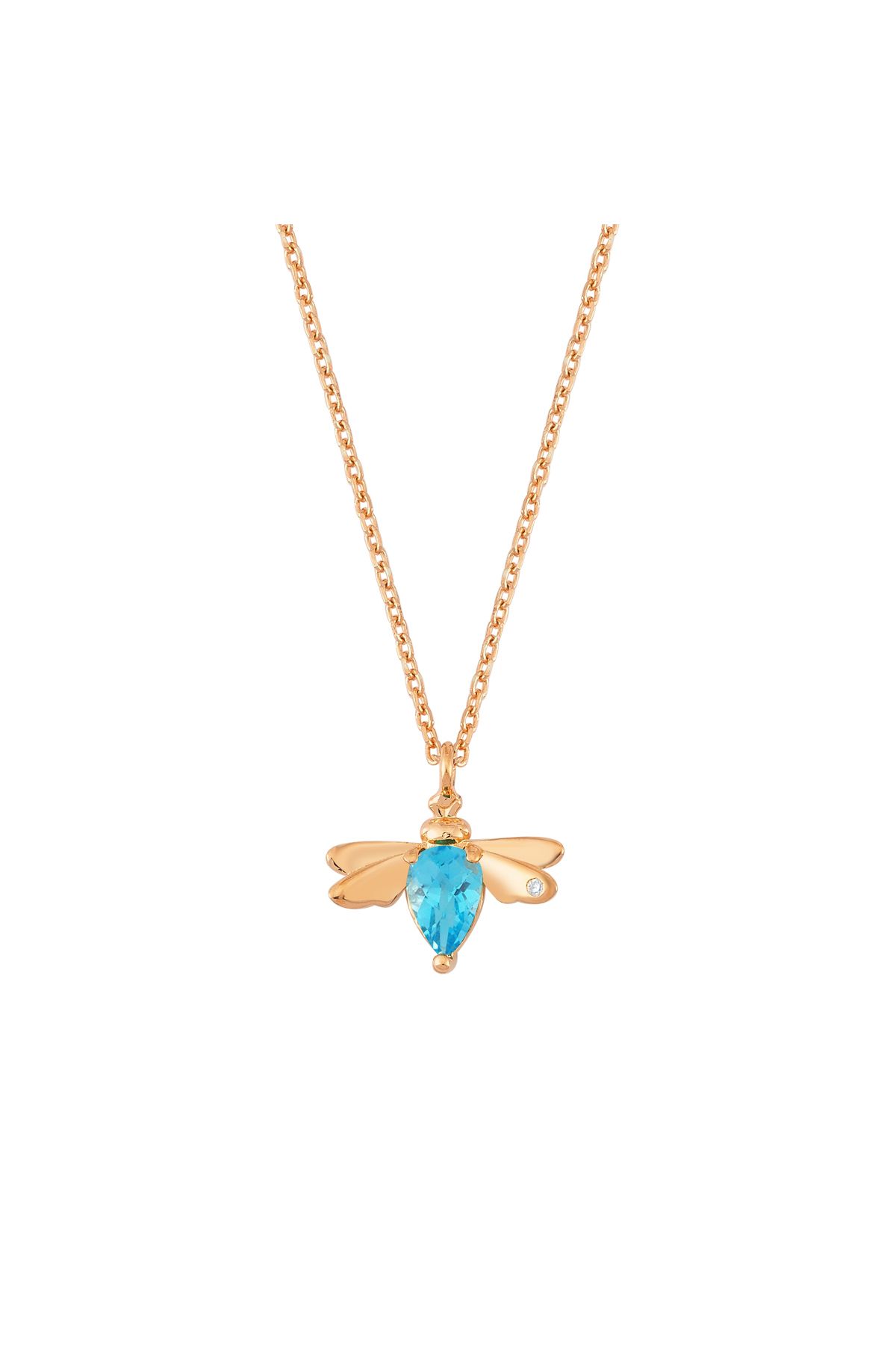 BEE GODDESS Kraliçe Arı S Mavi Topaz Pırlanta Gümüş Kolye