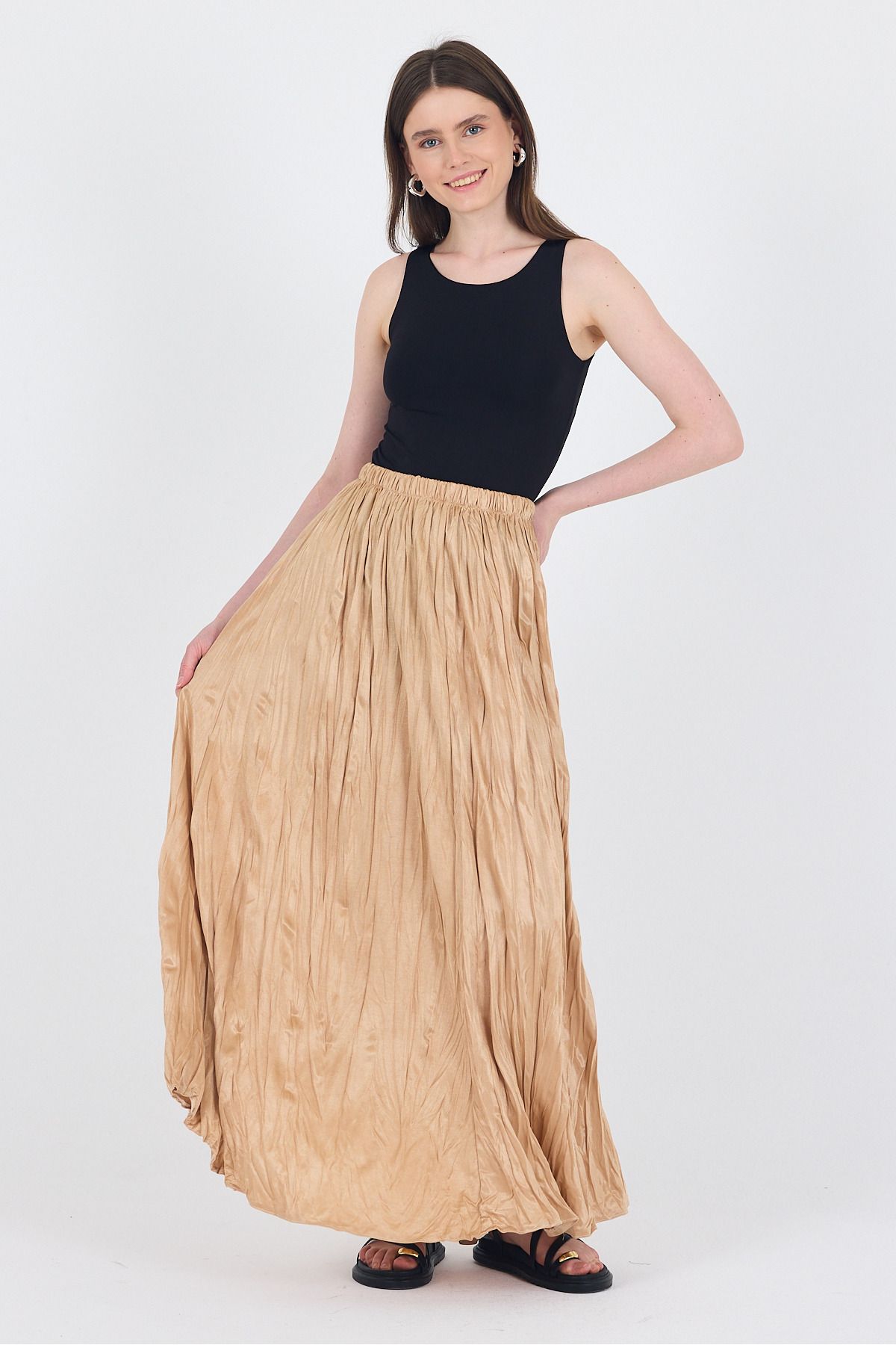 Rays-Mink Waist Elastic Wrinkled Fabric Skirt 3483 3