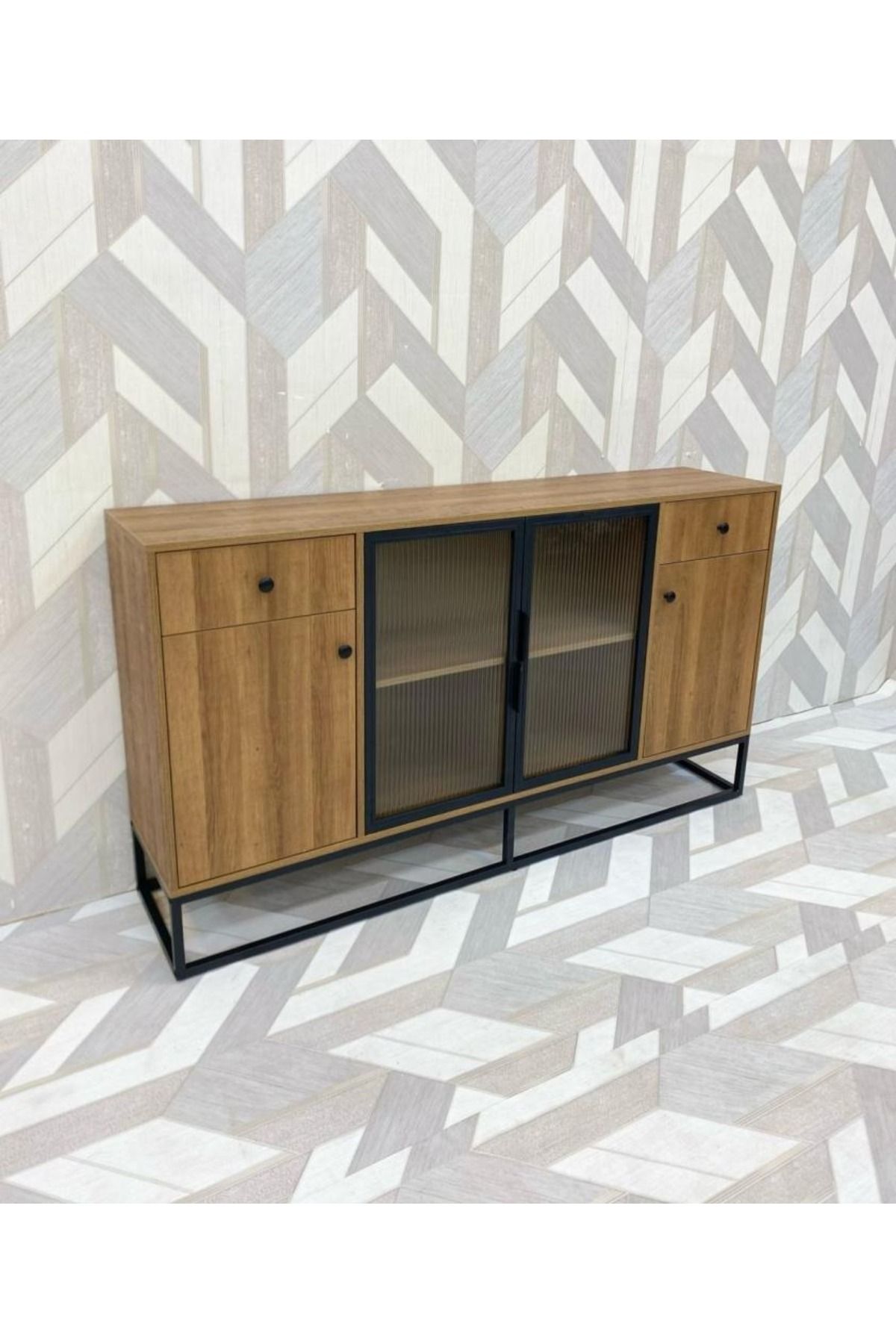 DEC24-Modern buffet with metal base and practical storage shelves 2
