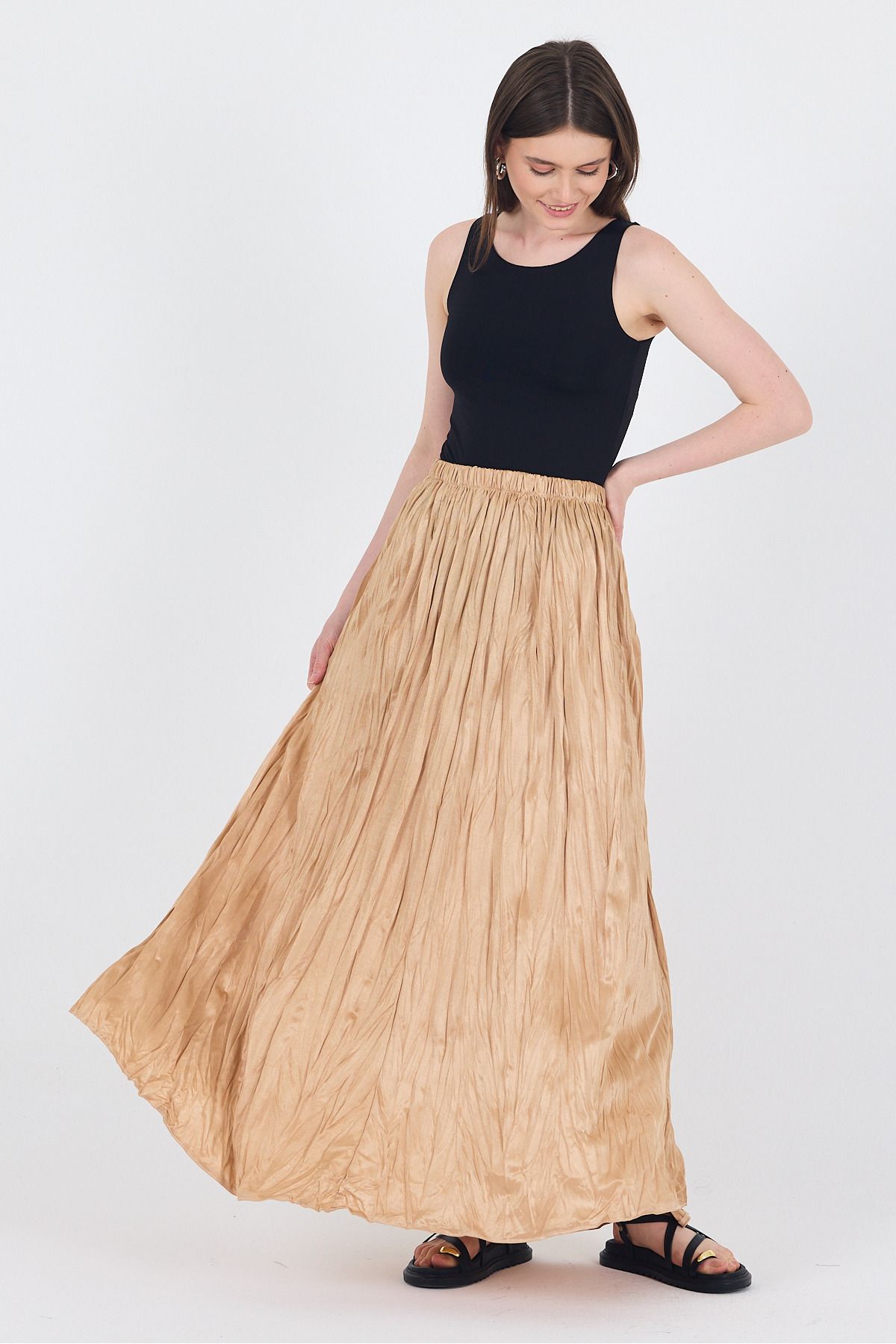Rays-Mink Waist Elastic Wrinkled Fabric Skirt 3483 2