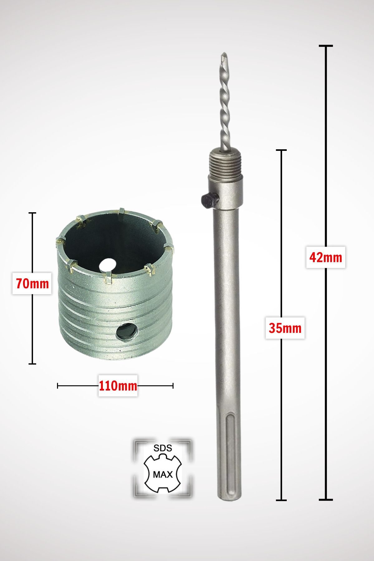 GFB 110mm Beton Duvar Delme Panç + Sds-Max (350mm) Uzun Adaptörlü
