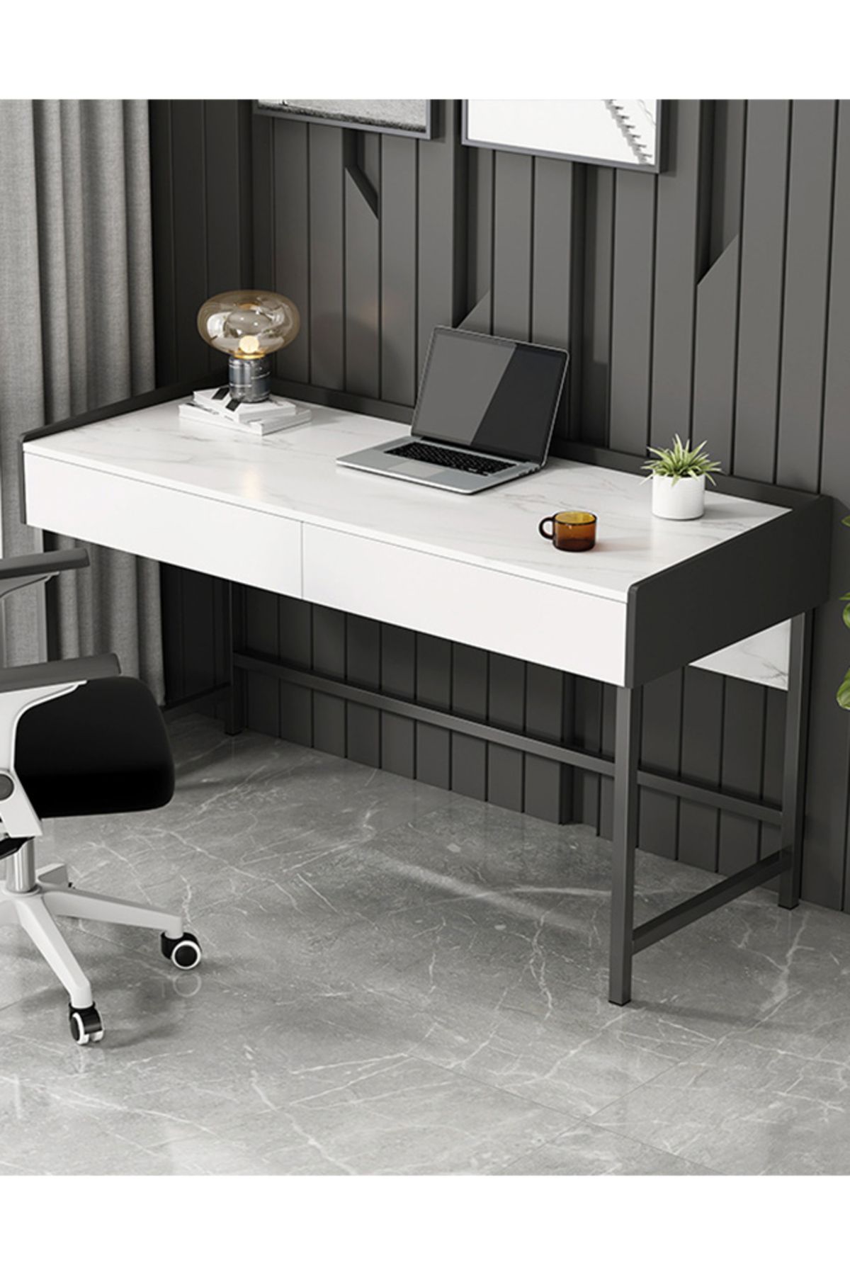 sharpdo-Marble Texture Desk Desk With Double Drawers 80*40*80cm 2