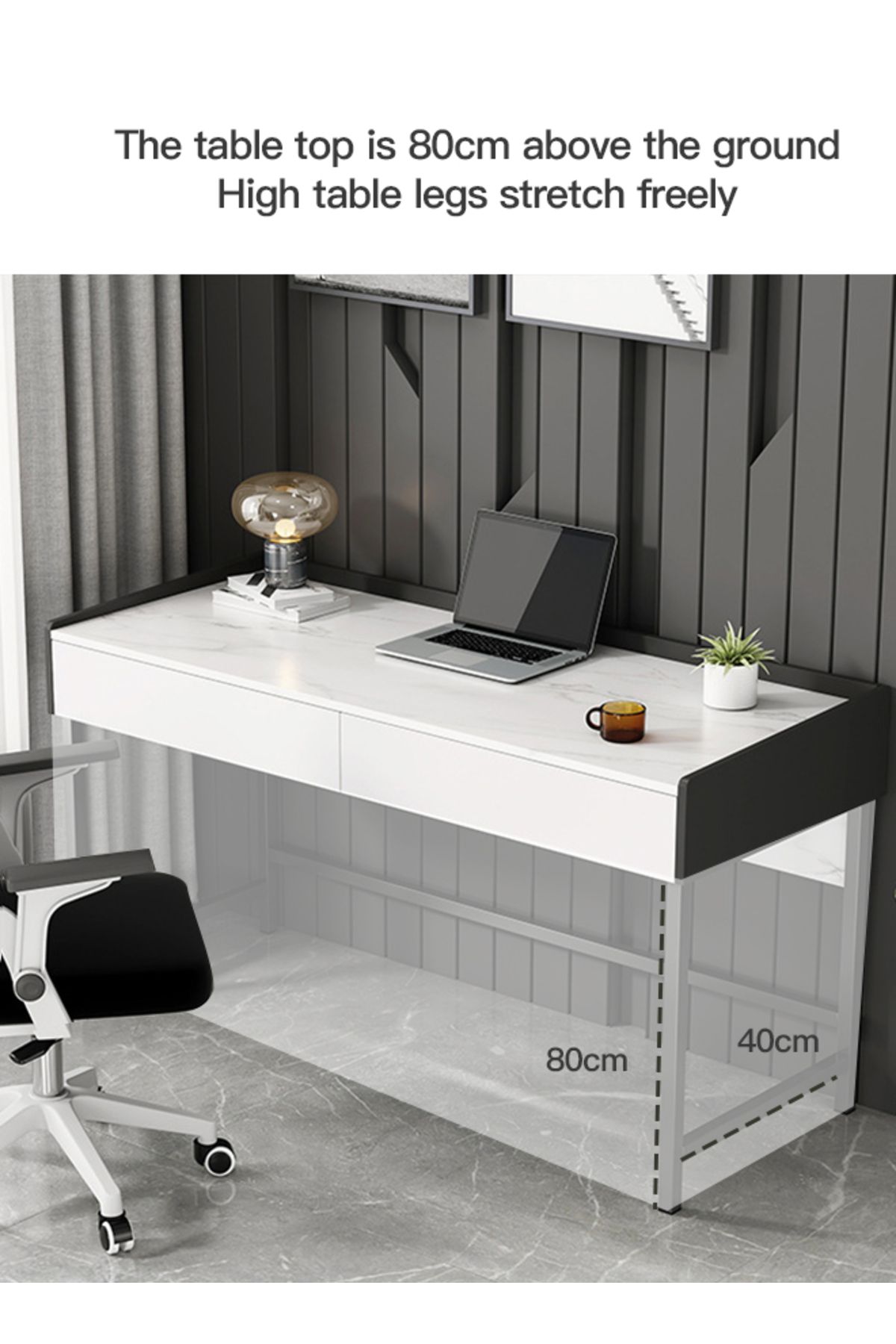 sharpdo-Marble Texture Desk Desk With Double Drawers 80*40*80cm 4