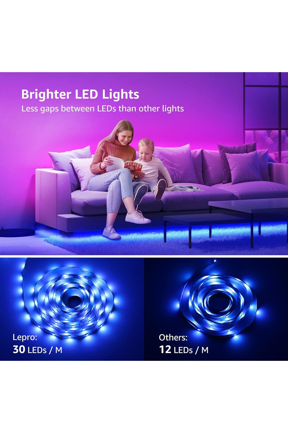 LEPRO-10M LED Strip Lights with Remote, Dimmable, RGB Colour Changing 3
