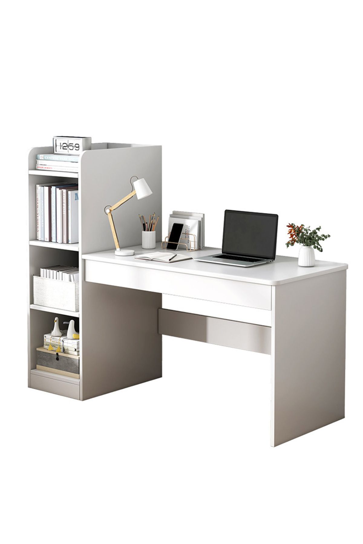 sharpdo-Home Office Desk, Simple Computer Desk With Opened Storage Shelves 132*40*120 cm 7