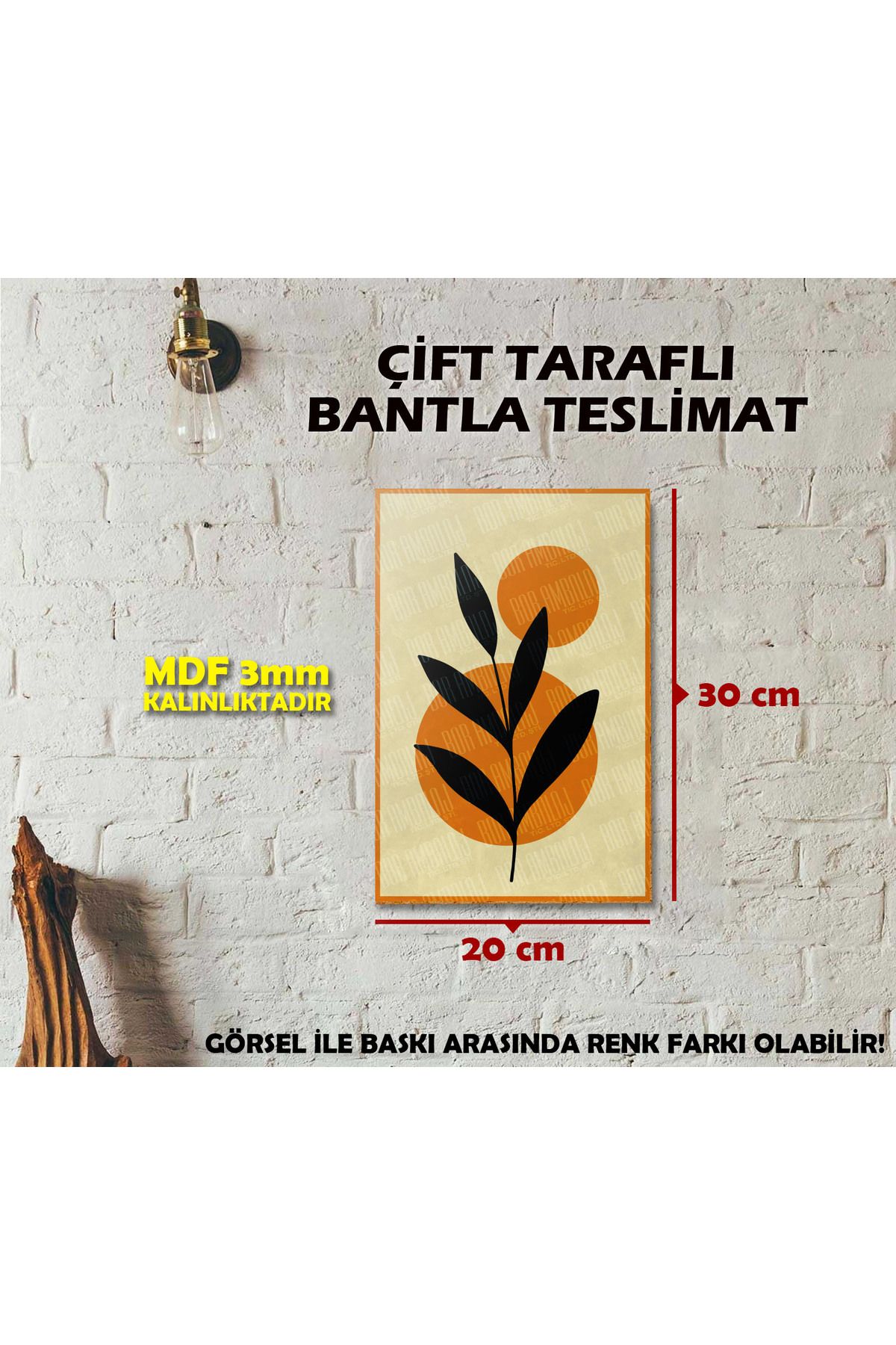 Borambalaj Renk Temalı Çiçekli İllustrasyon Tablo Tasarımı 20x30cm
