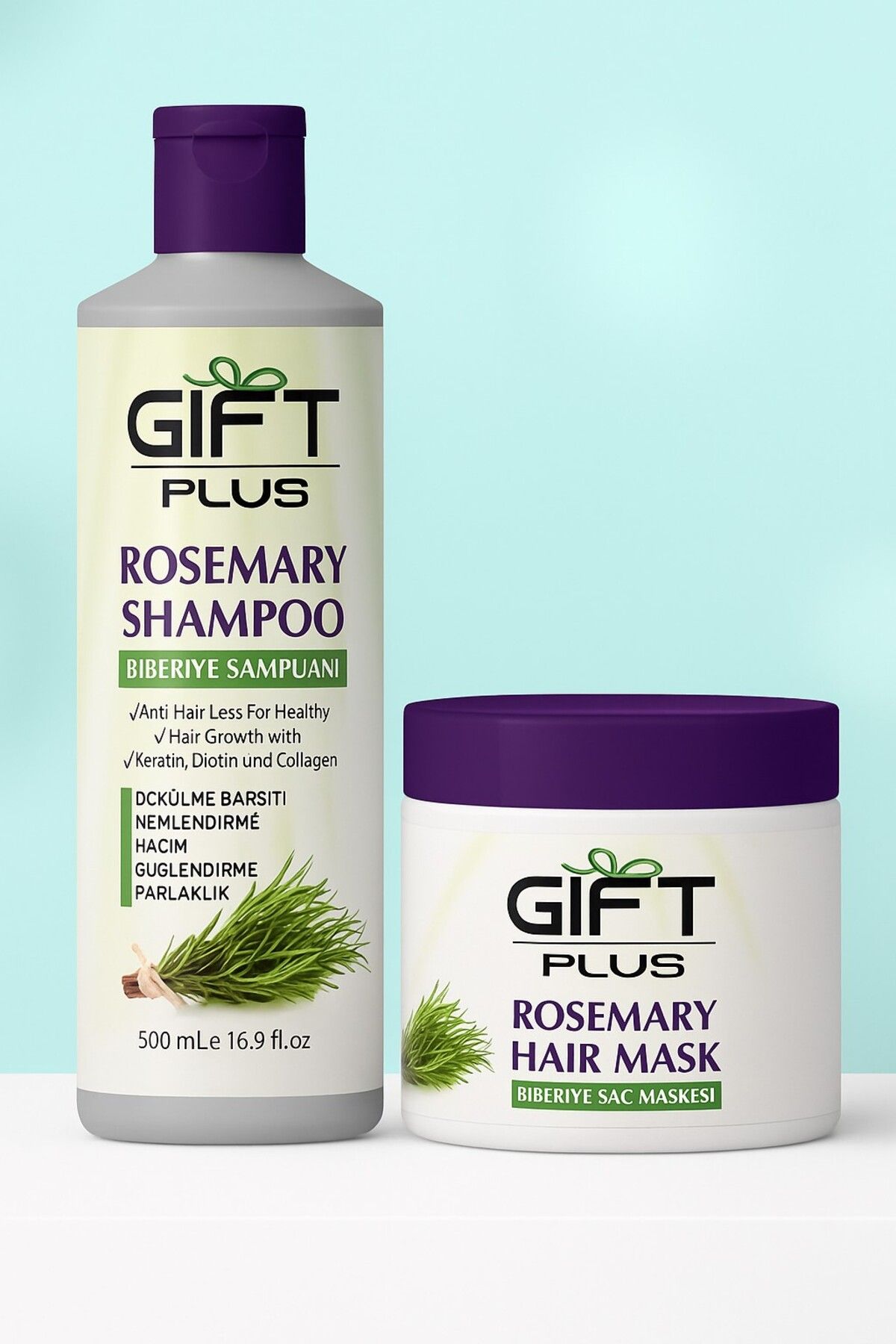 gift plus Biberiye Şampuanı ve Saç Kremi Dökülme Karşıtı ve Hızlı Uzamaya Yardımcı 500 ml