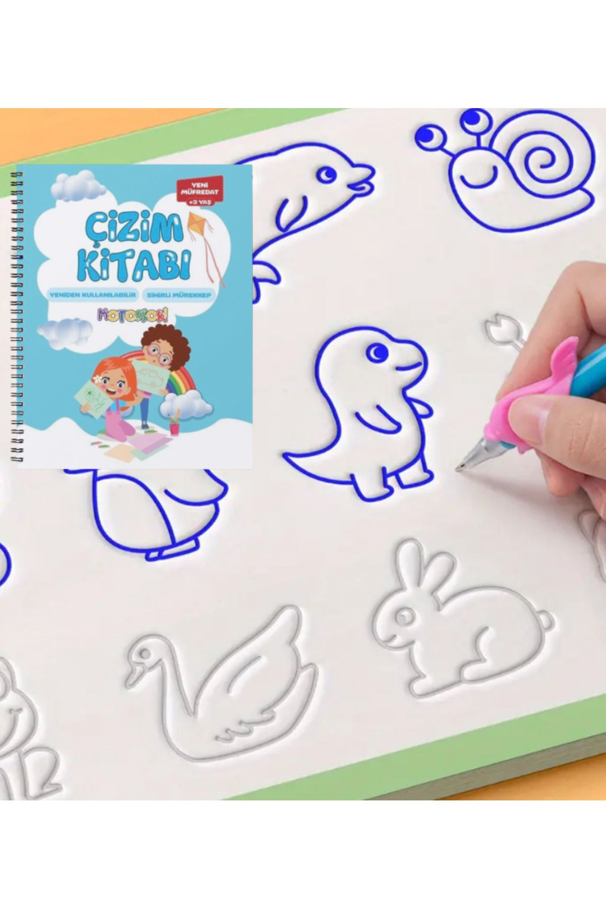 motossori Çizmeyi Öğreten Oluklu (Kabartmalı) Kitabı | Sihirli Yazı Defterleri | Çocuk Aktive Eğitici Kitap
