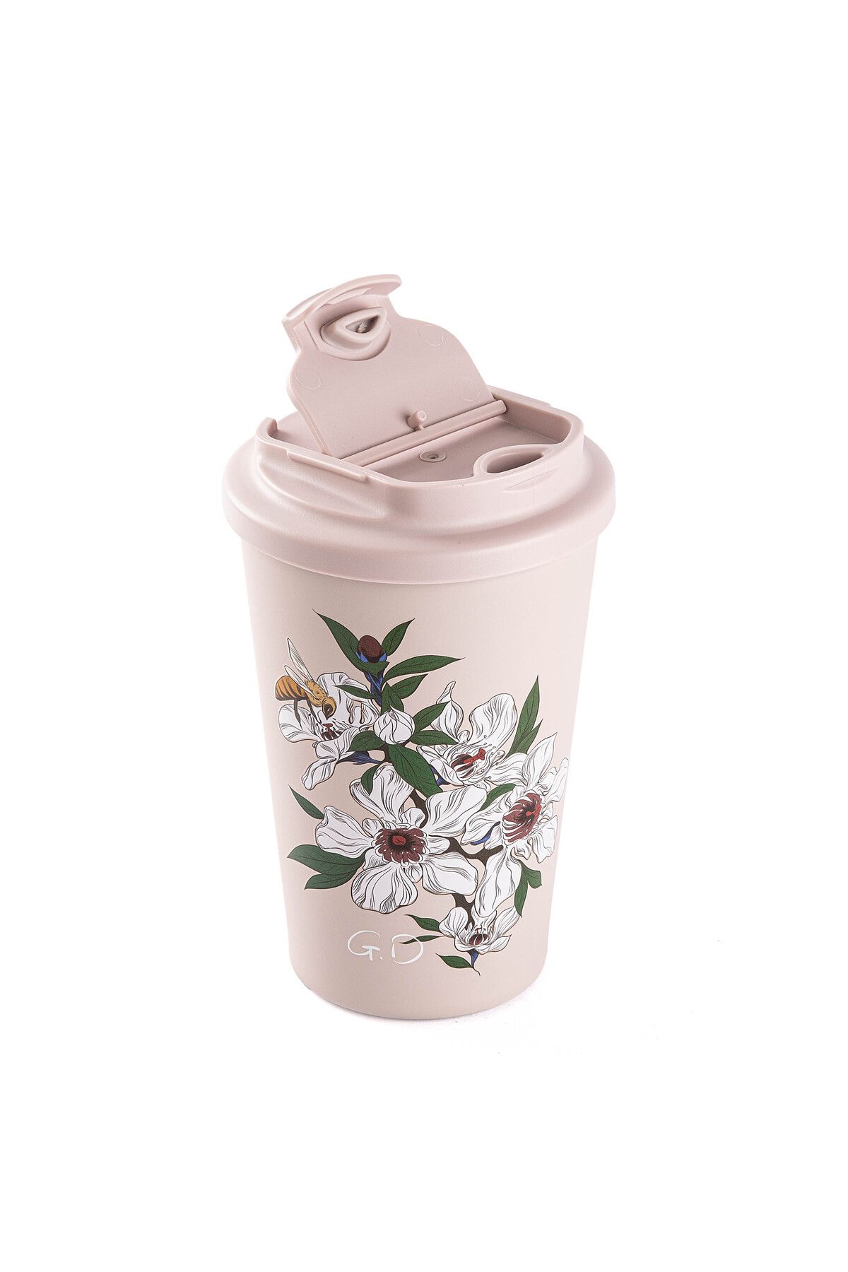 Tantitoni KAKE PEMBE ÇİÇEK DESENLİ PASLANMAZ ÇELİK TERMOS BARDAK 380ML