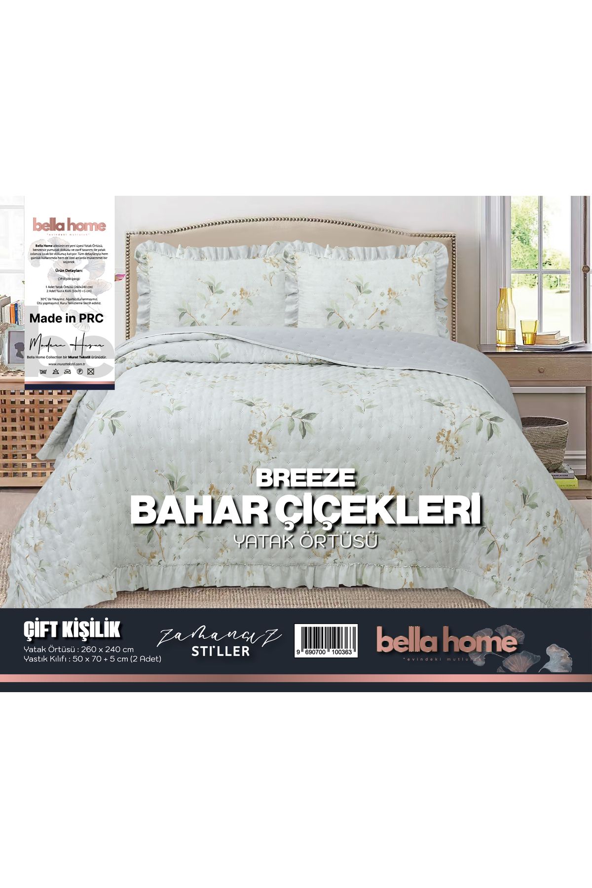 Bella Home Breeze Fırfırlı Çift Kişilik Yatak Örtüsü Seti - 260x240 cm