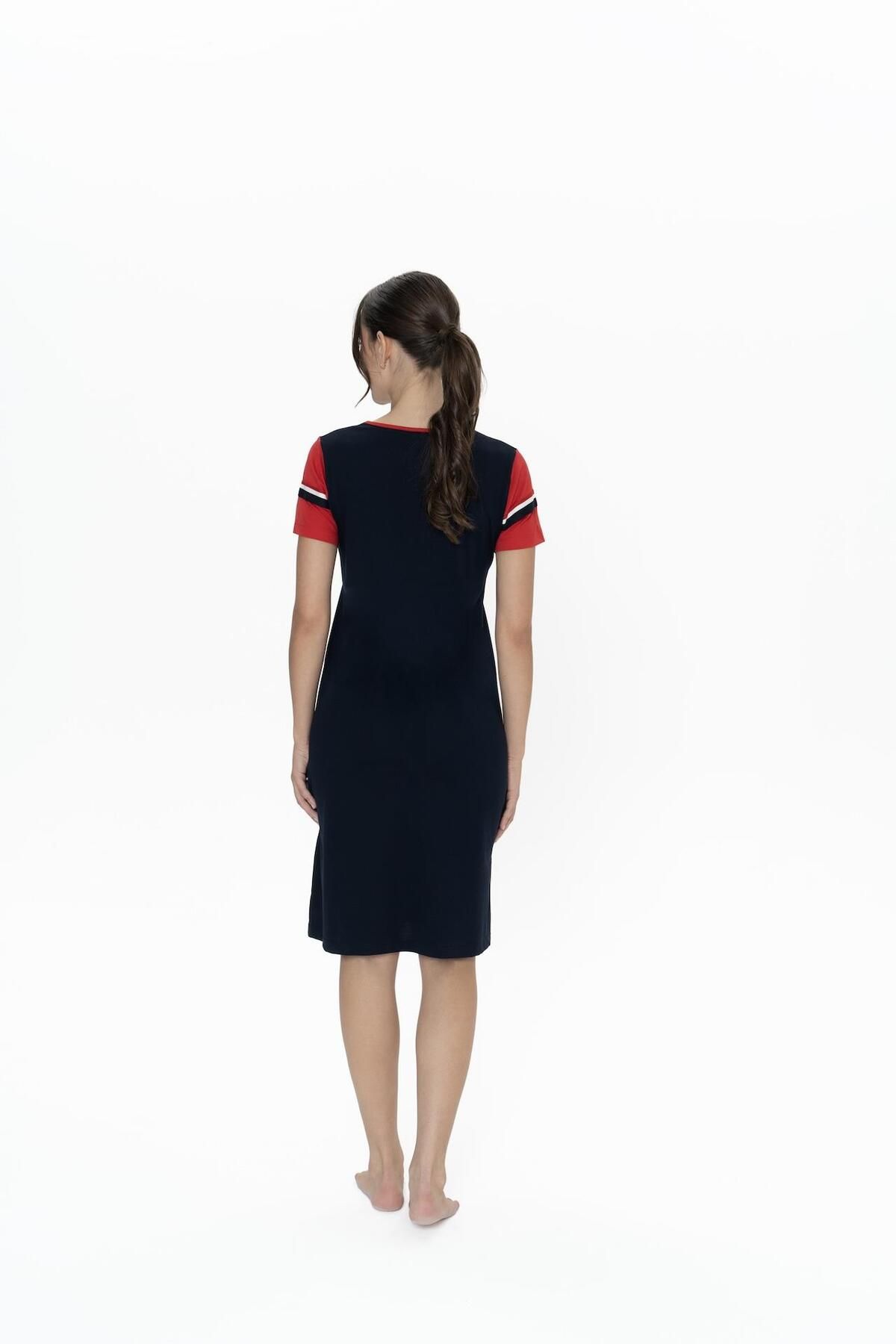 U.S. Polo Assn.-Us Polo 100% bumbac, decolteu în V lat pentru femei, mânecă scurtă, cămașă de noapte midi 2