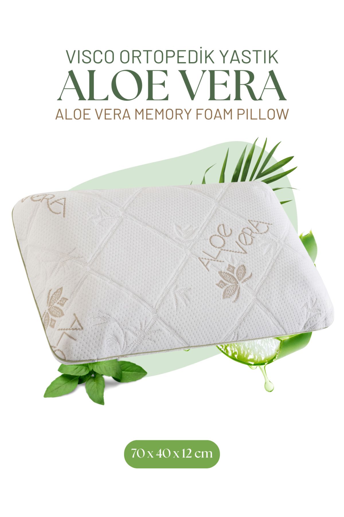 MEFOPILOW Aloe Vera Kılıflı Ortopedik Visco Boyun Yastığı - Ergonomik, Hava Kanallı, 70x40x12cm