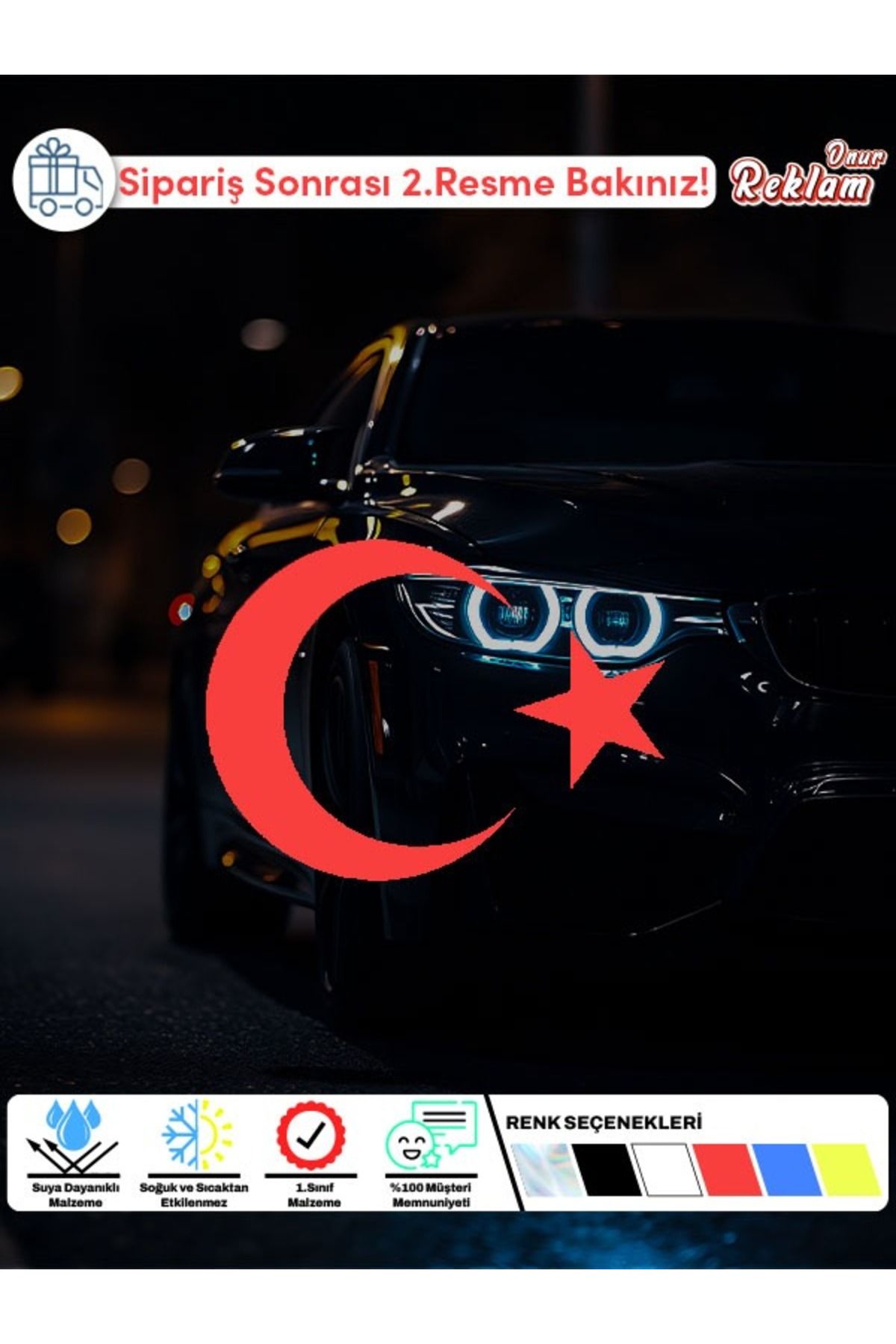 Onur Reklam Ay Yıldız Sticker (6 Adet) – Suya Dayanıklı Araba & Motosiklet Etiketi