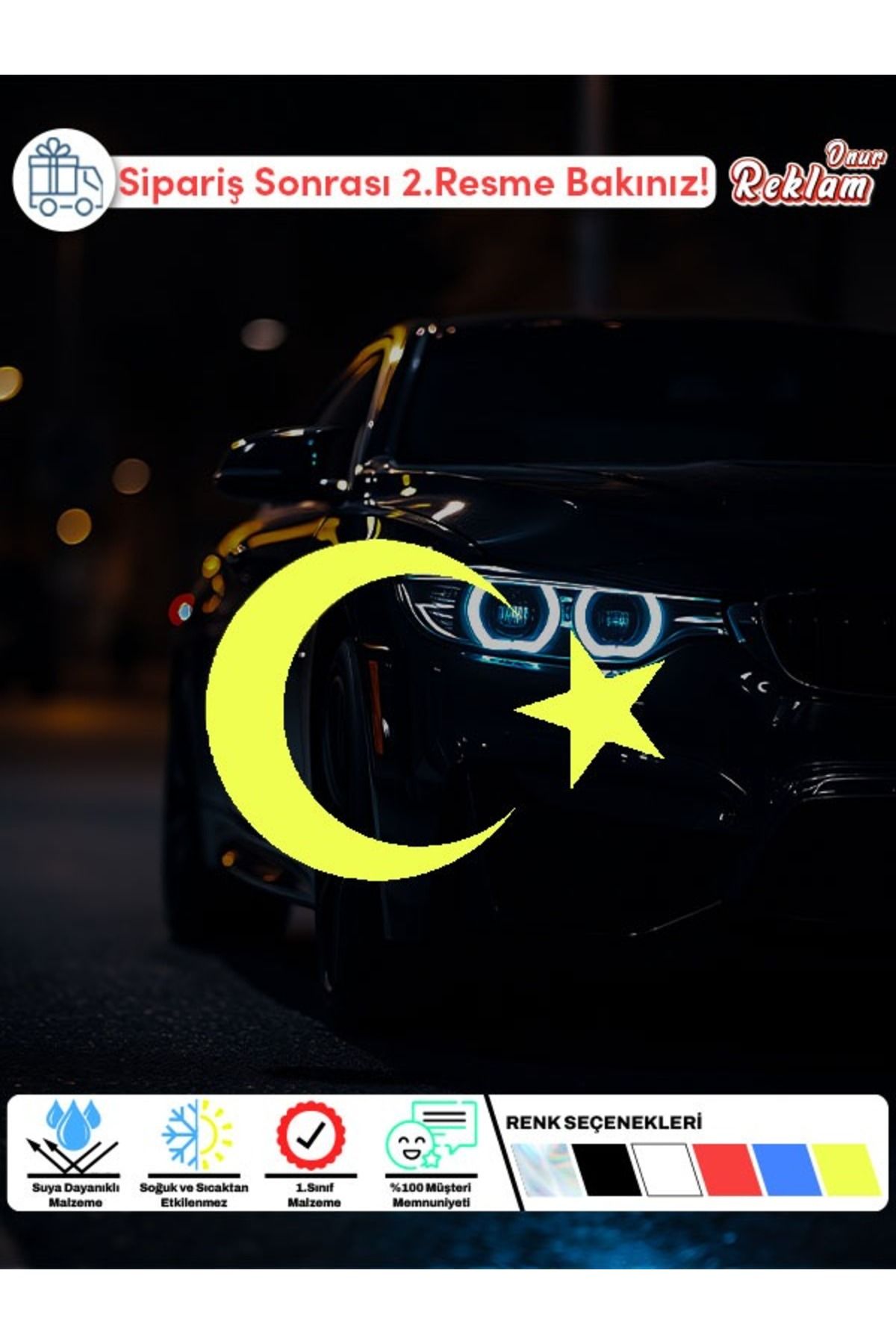 Onur Reklam Ay Yıldız Sticker (6 Adet) – Suya Dayanıklı Araba & Motosiklet Etiketi