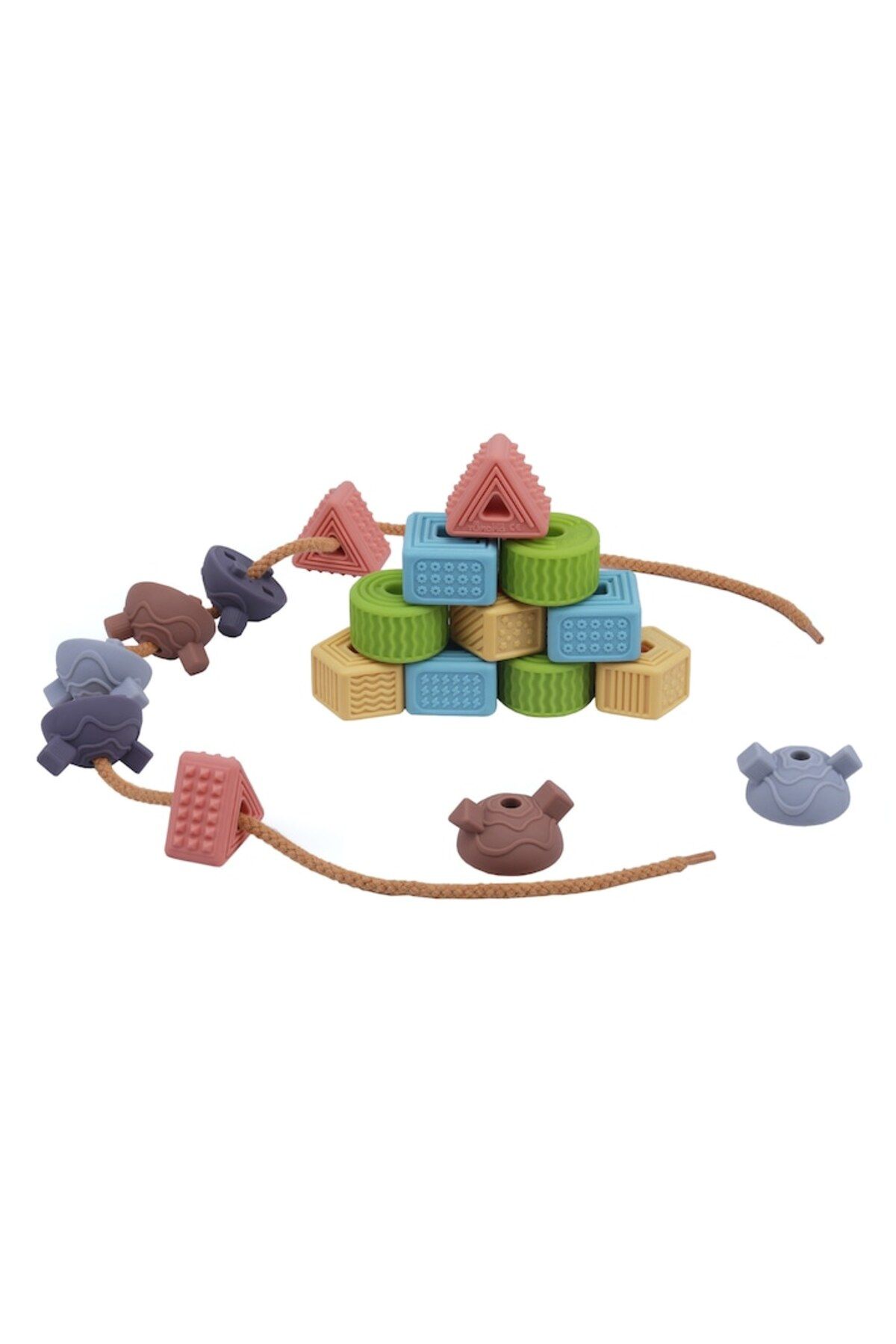tumama-Lacing and threading game with geometric shapes made of silicone, 18 pieces, +3 years, Tumama®, mul 3