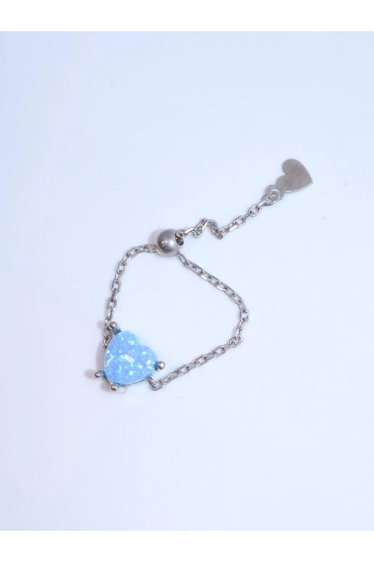 Reorah Collection Kalpli Chain Yüzük Mavi Opal 925 Ayar Gümüş