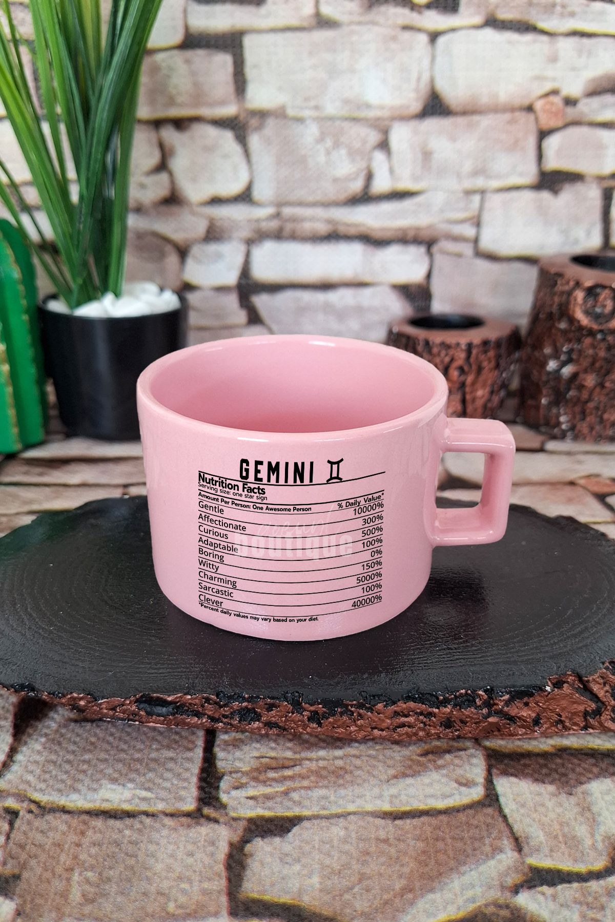 qoeuyl boutique İkizler Burcu Gemini nutrition facts Eğlenceli Kare Kulplu Fincan Pembe Kupa Bardak
