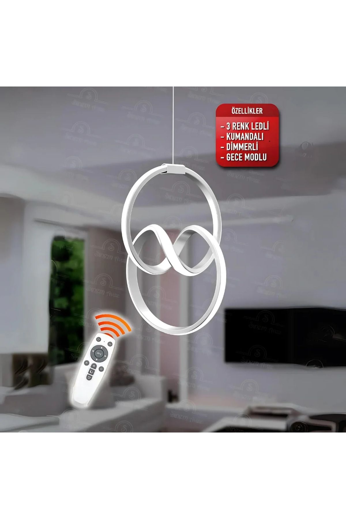 durulight Gri Kumandalı 3 Renk Ledli Dimmerli Modern Ledli Avize