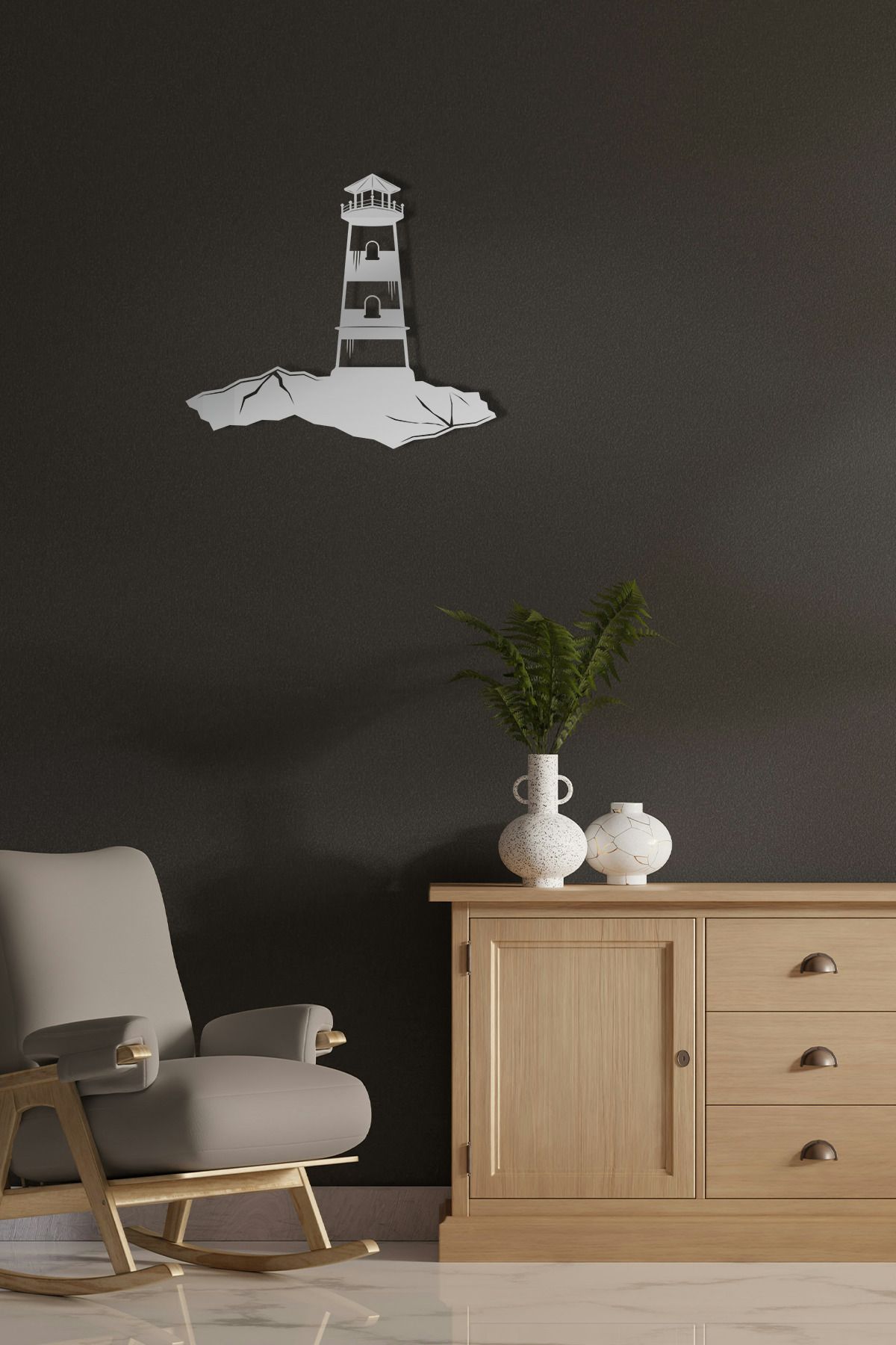 cncrafft Deniz Feneri Metal Tablo – Minimalist Kıyı Dekoru