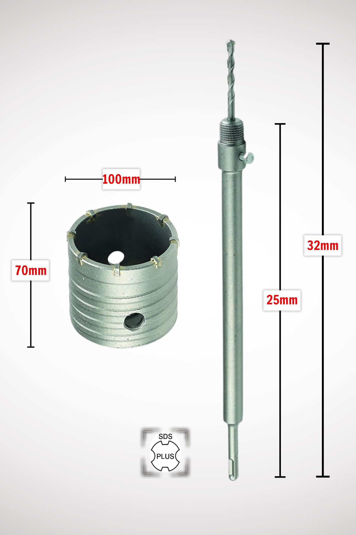 GFB 100mm Beton Duvar Delme Panç + Sds-Plus (250mm) Adaptörlü