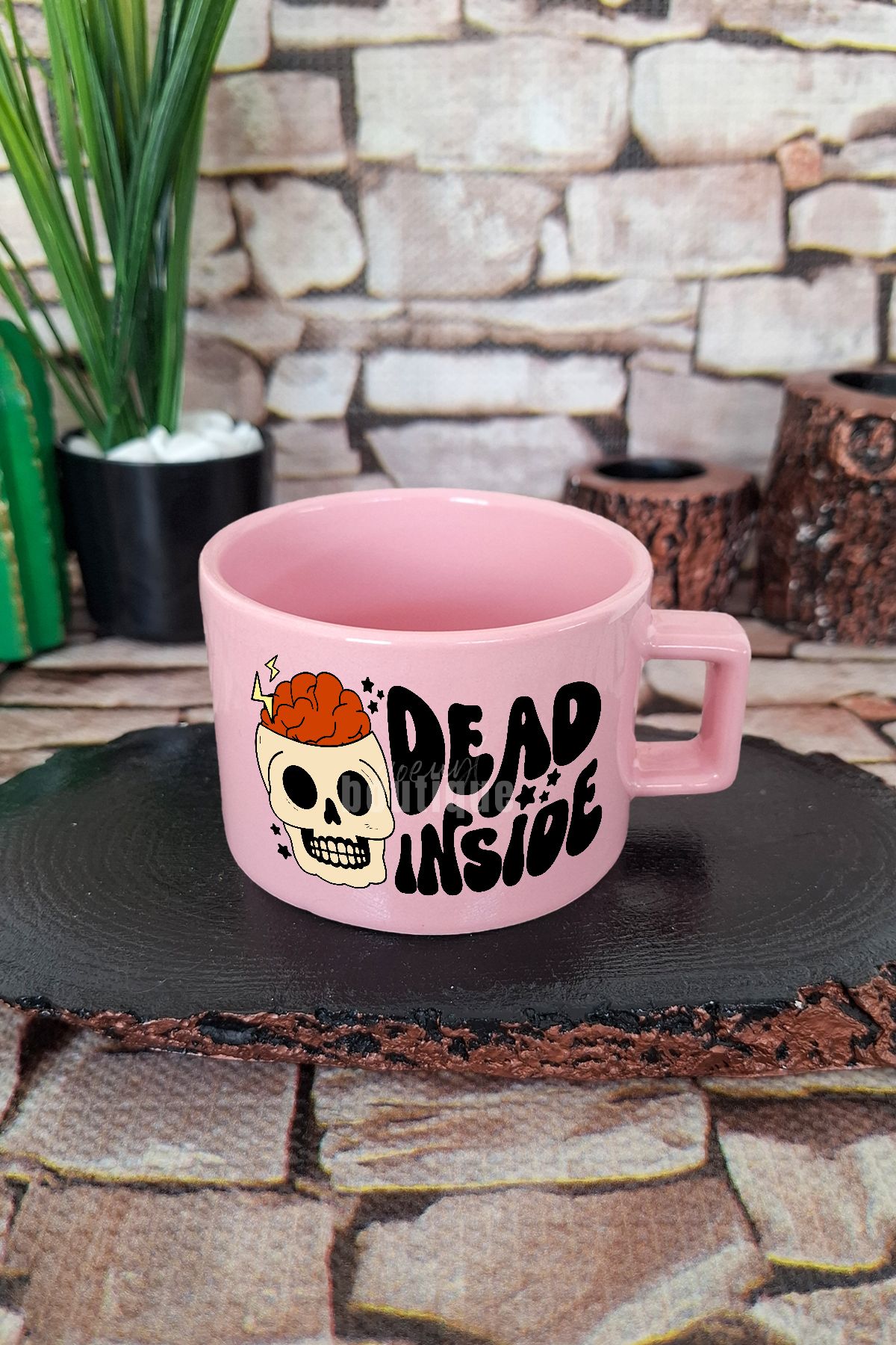 qoeuyl boutique I'm dead inside İçsel Boşluk Komik Kare Kulplu Fincan Pembe Kupa Bardak