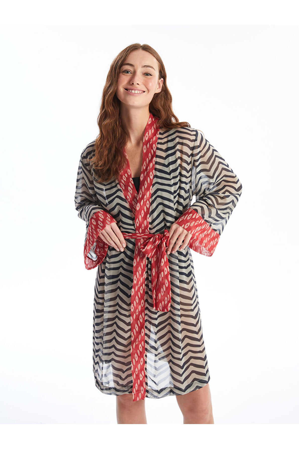 LCW Şal Yaka Desenli Uzun Kollu Kadın Kimono Fast Moda