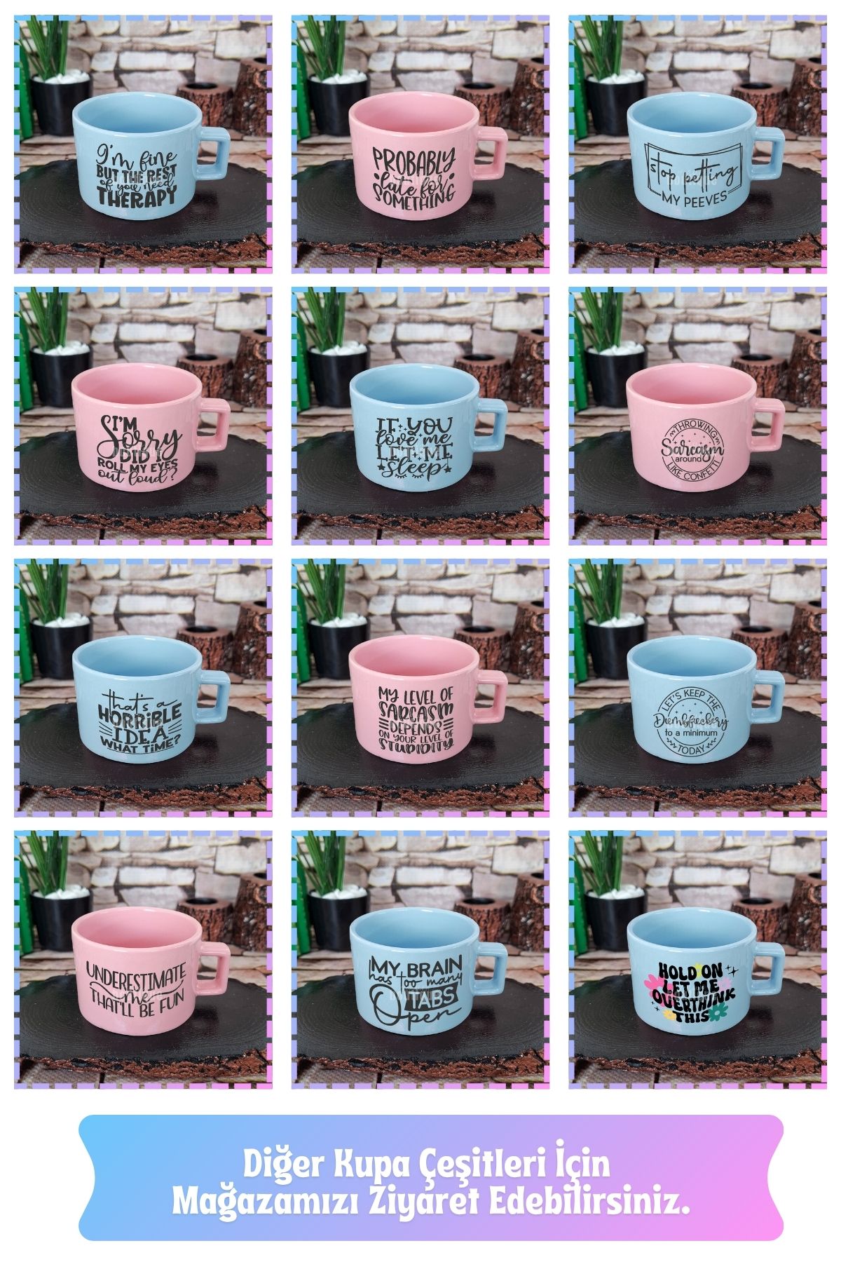 giftkonsept-I Am Not Lazy I Am in Energy Save Mode Written Funny Cat Square Cup with Handle Pink Mug Cup 5