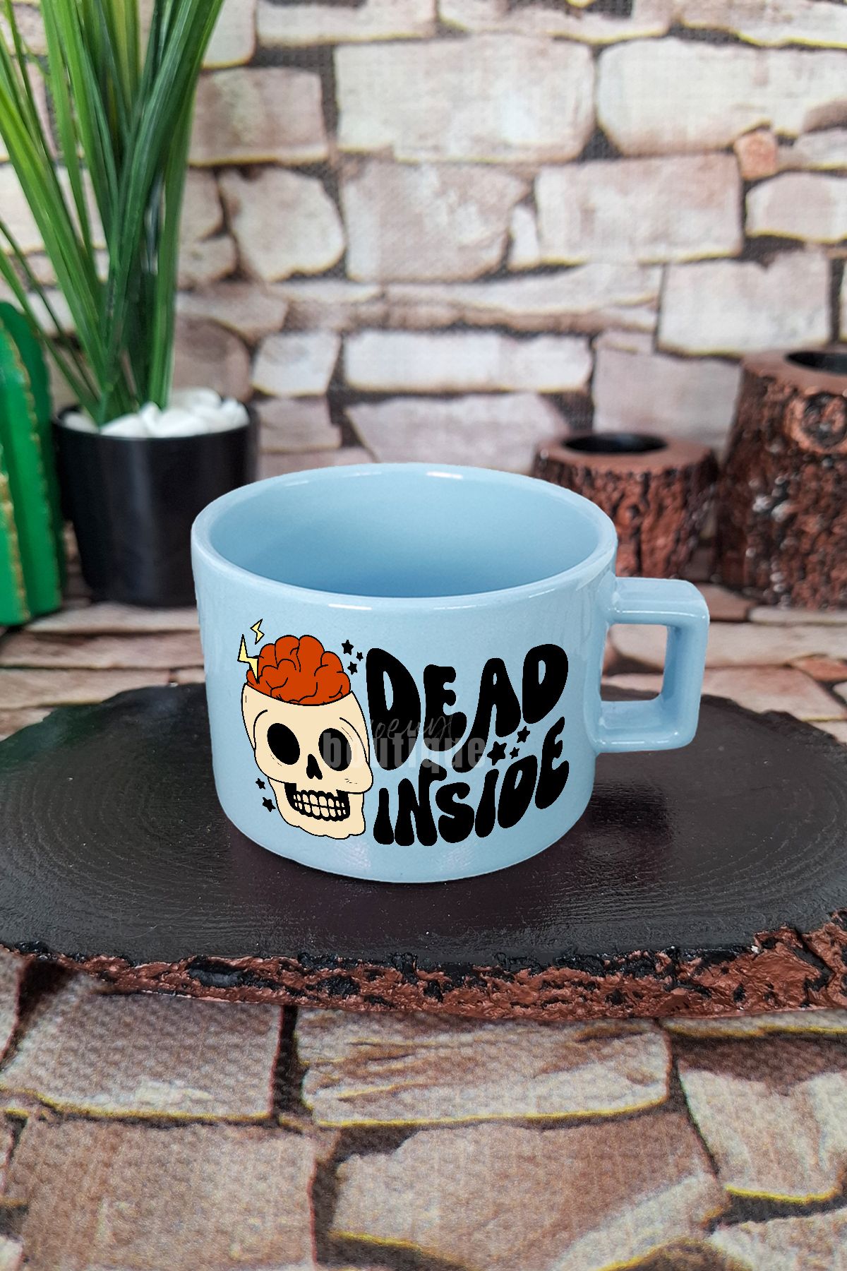 qoeuyl boutique I'm dead inside İçsel Boşluk Komik Kare Kulplu Fincan Mavi Kupa Bardak