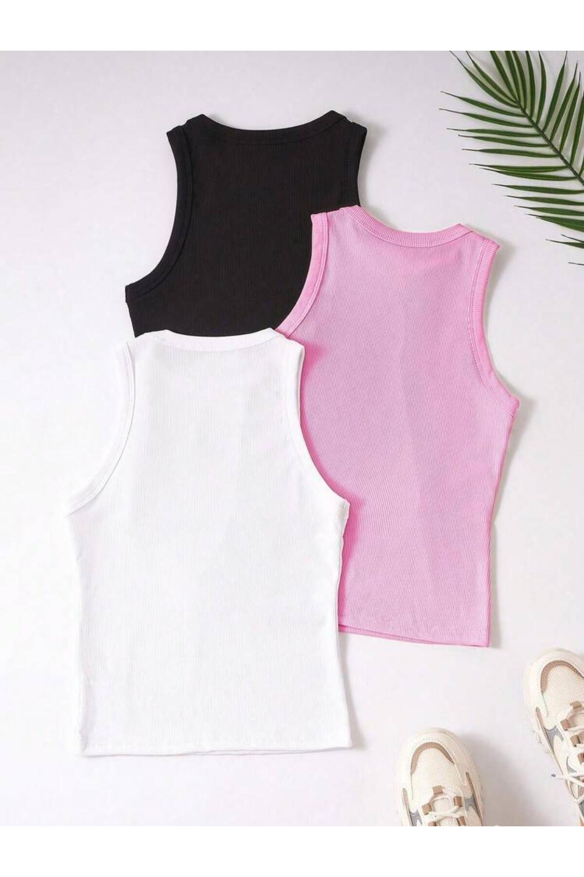 bemmoda  Kadın 3'lü Set 3'lü Renk Esnek Atlet Bluz - Görsel 2