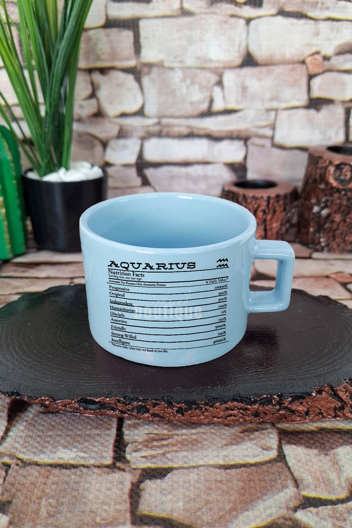 qoeuyl boutique Kova Burcu Aquarius Nutrition facts Eğlenceli Kare Kulplu Fincan Mavi Kupa Bardak