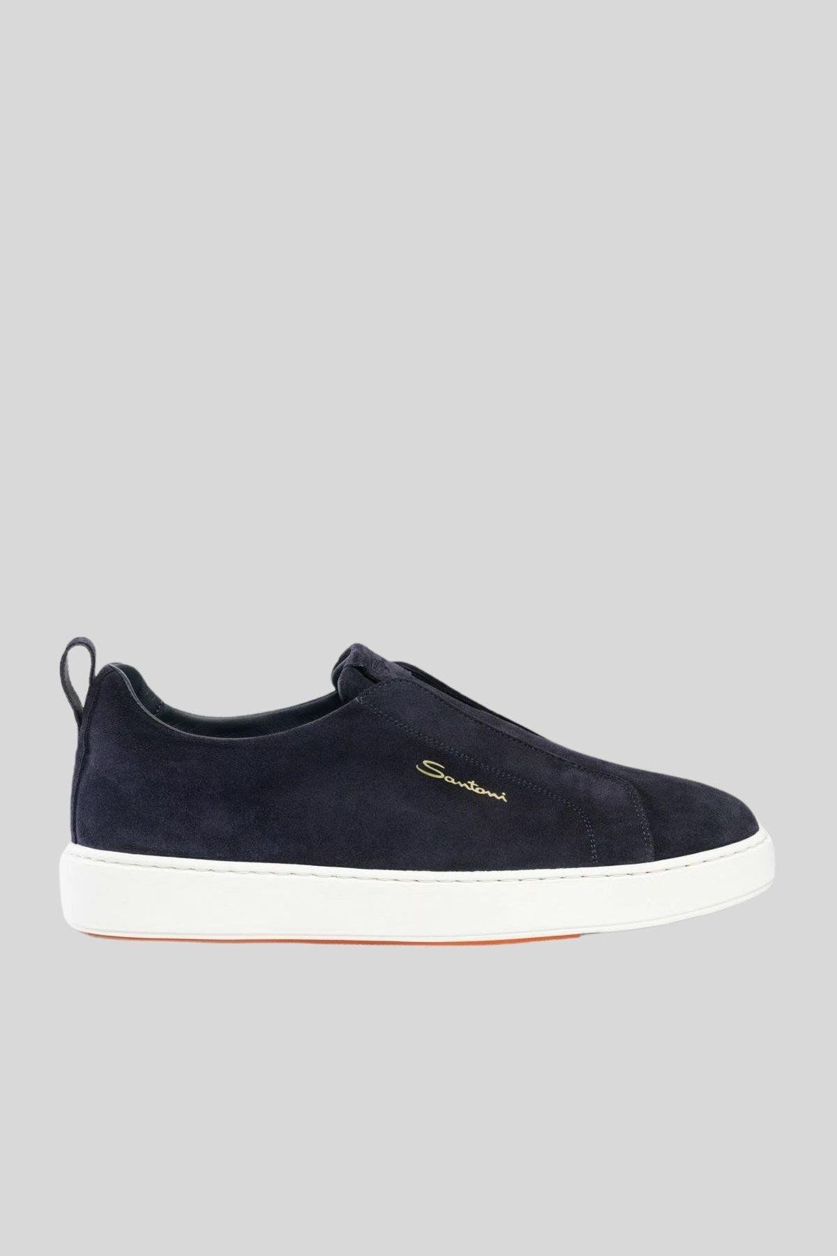 Santoni Erkek Süet Slip-On Sneaker Mavi